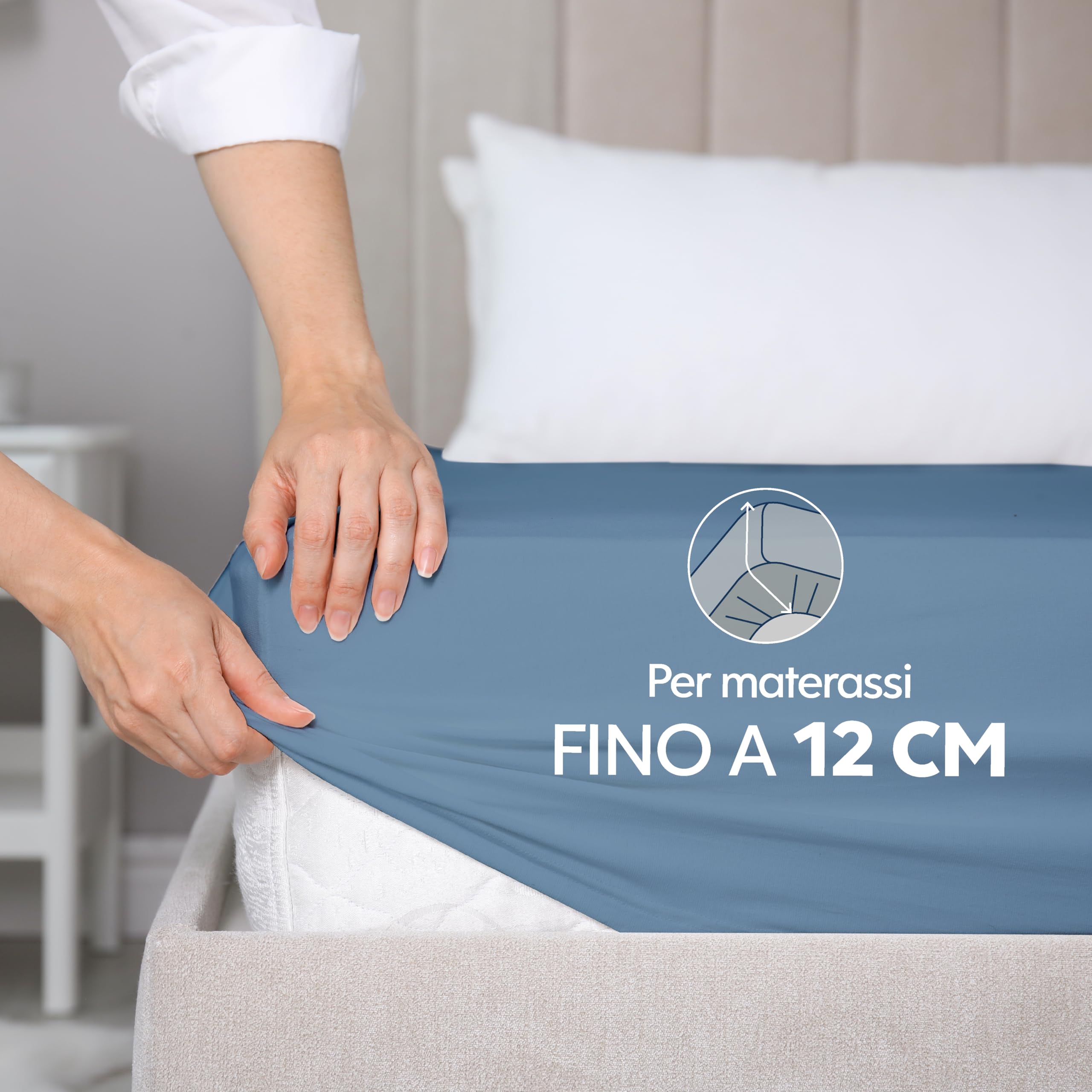 Dreamzie Lenzuola Letto Singolo Cotone 70x200 cm, Altezza Materasso fino a 12 cm - Lenzuolo Con Angoli Singolo - Blu - Certificato senza Prodotti Chimici (Oeko TEX)