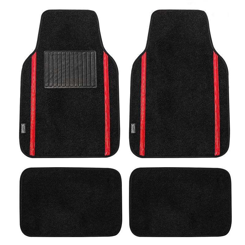 Tapetes automotivos de carpete FH Group com base antiderrapante, vermelho, kit com 4 peças