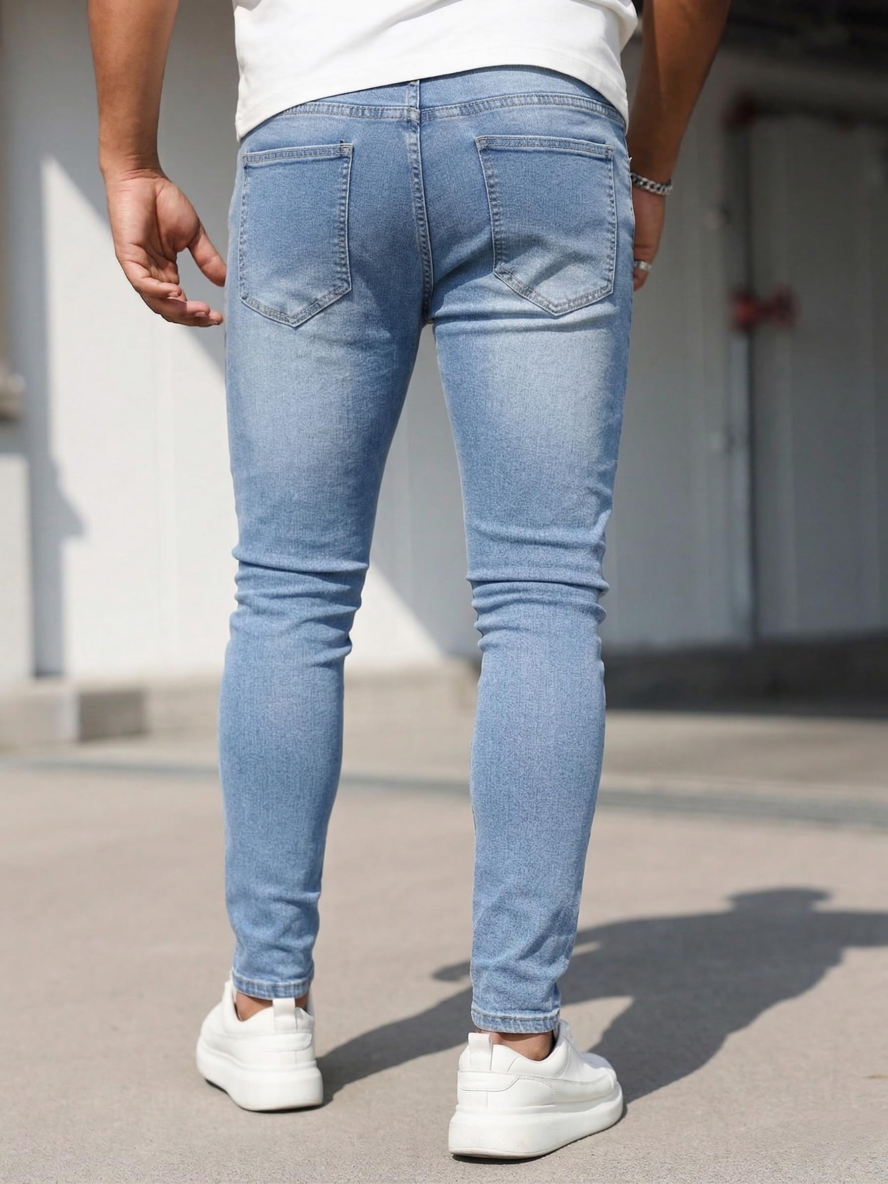 HUNGSON Men's Ripped Skinny Jeans Stretchy Slim Fit Jeans Pants for Men