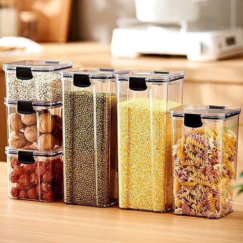 Miniatura 5 de Recipientes herméticos para almacenamiento de alimentos con tapas, 1 unidad de almacenamiento de harina de cereales antifugas con cerraduras de 4