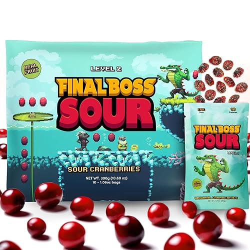 Final Boss Caramelos extremadamente ácidos, gomitas naturales de arándano masticables hechas con frutas secas, libres de colores artificiales,