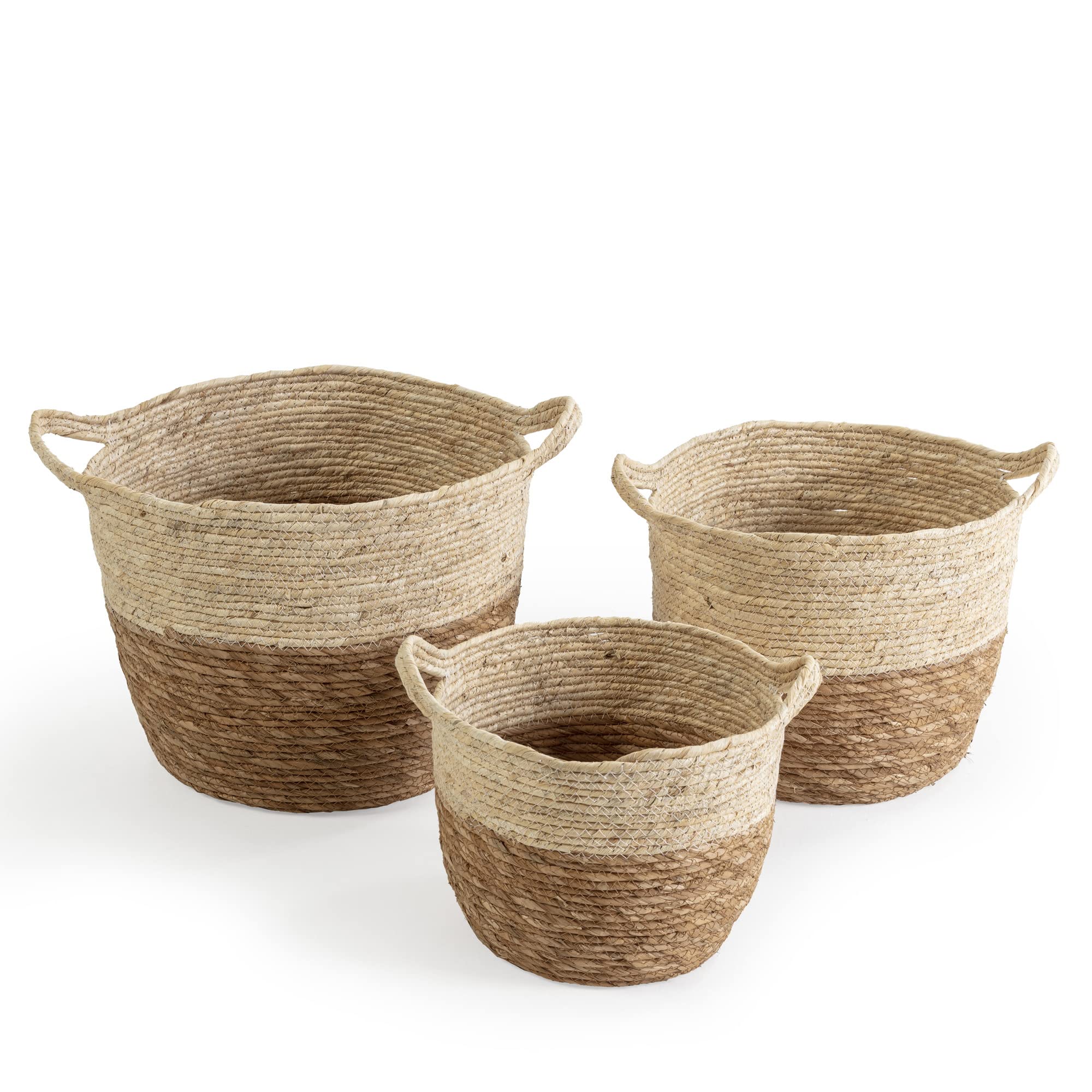 Set de 3 cestas Brais de fibra natural con asas, color blanco/natural