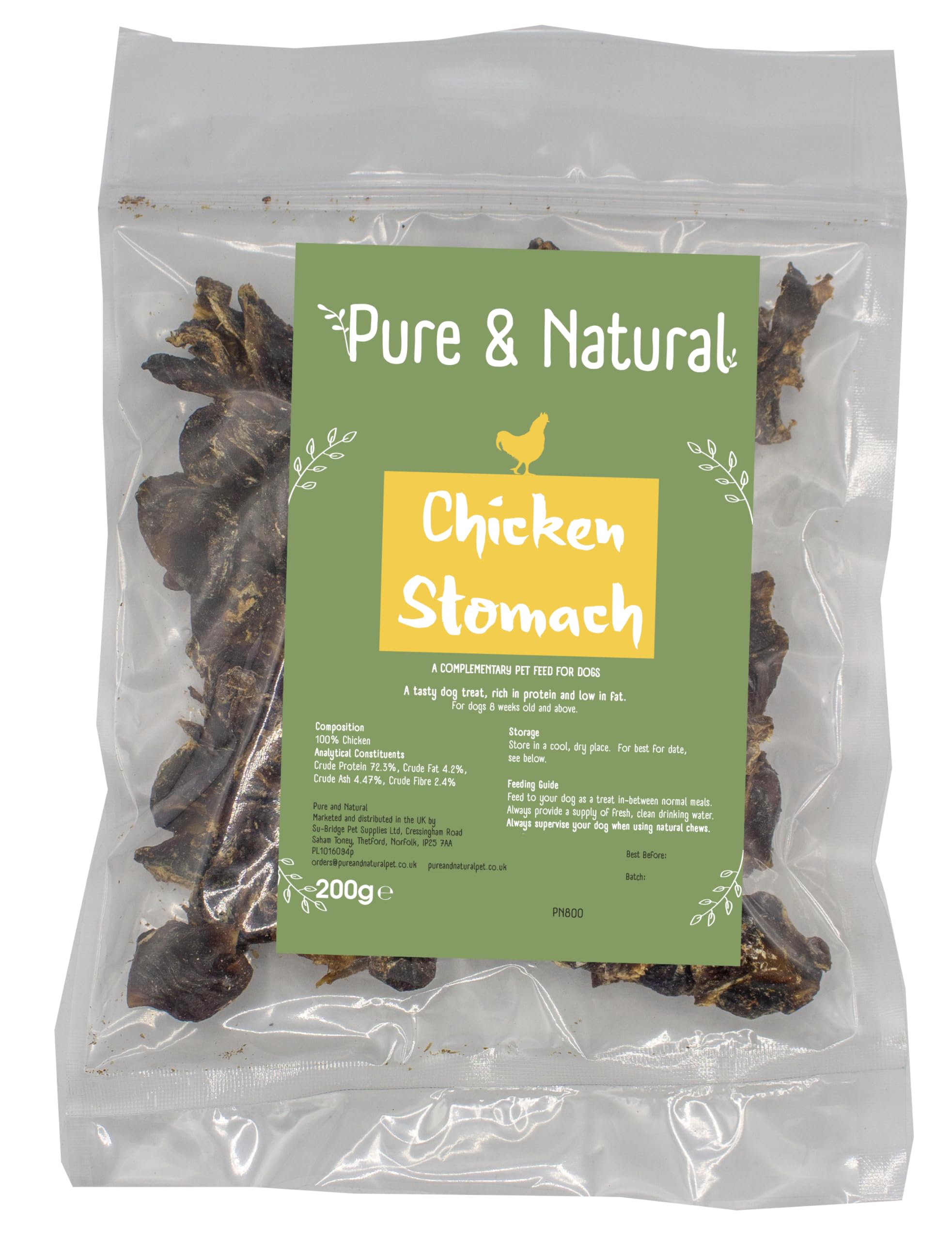 Pure & Natural Chicken Stomach Dog Treats 200g - Natural Dog Treats, Long Lasting Dog Chew, Dried Chicken Treats for Dogs, Natural Dog Chews Bulk