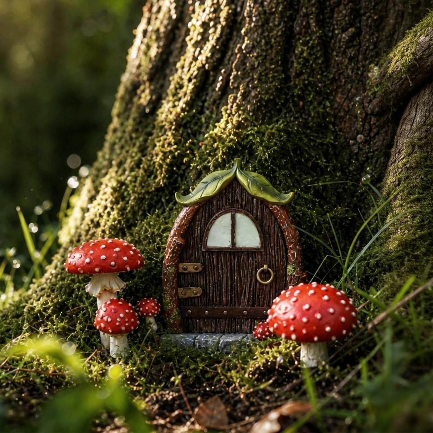 Rulinna - Garden Decoration, Miniature Fairy Garden Door, Luminous Mushrooms, Resin Tree Ornaments, Wall Decoration, Tree Face, Photoluminescent Sculpture, Outdoor & Landscaping