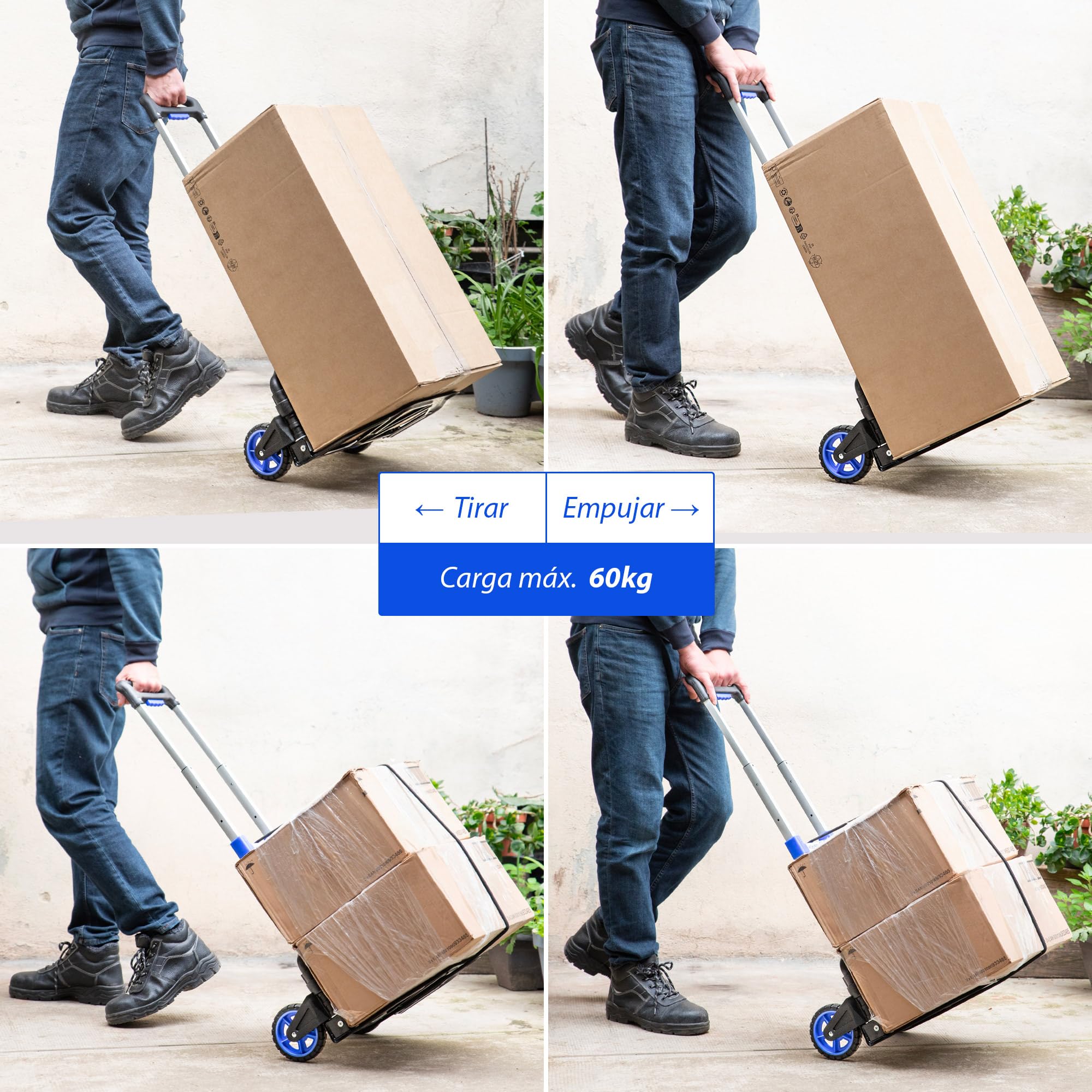 HOSTRÖM Carretilla Plegable de Aluminio de 2 Ruedas para Mover y Transportar Materiales. Compacta y Ligera. Carga máxima: 60 kg. 5 años de garantía.