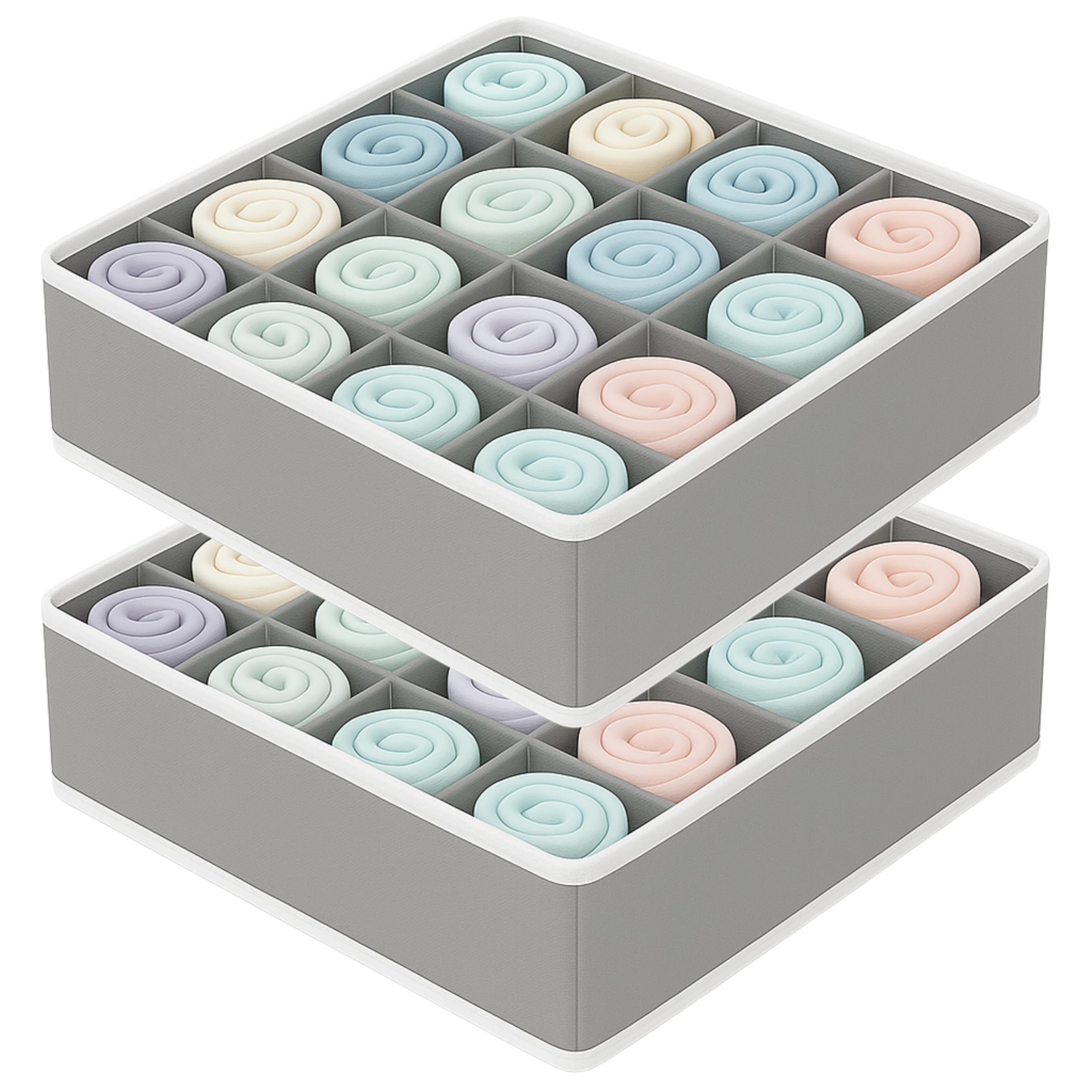 Organizador Cajones 24 Compartimentos – Organizador Armario, Ideal para Calcetines y Ropa Interior – Caja Organizadora - Organizadores de Cajones - Cajas Organizadoras (Light Grey)
