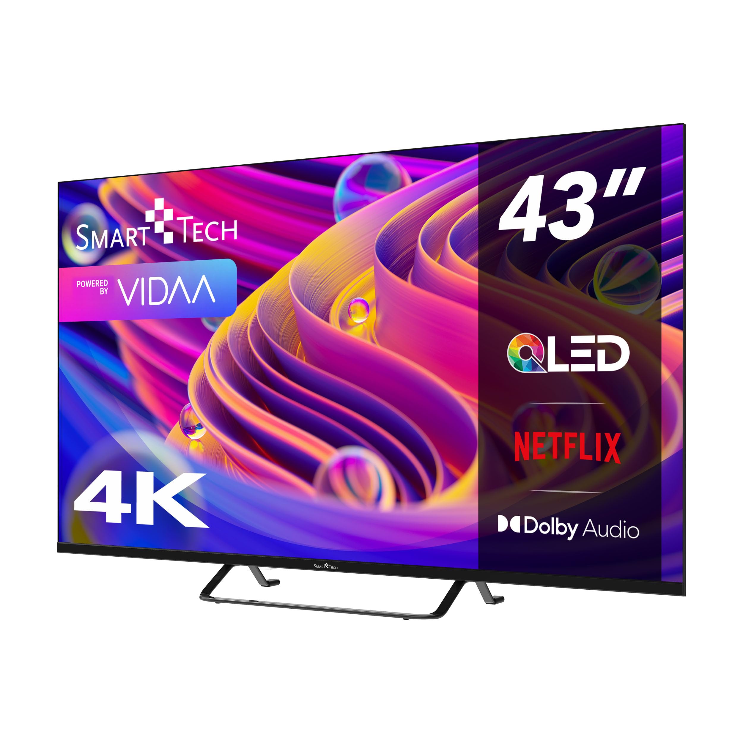 Smart Tech QLED TV 43 pulgadas Smart TV VIDAA - Televisor HDR con resolución 4K UHD, Bluetooth y sintonizador triple, 43QV02V (2026)