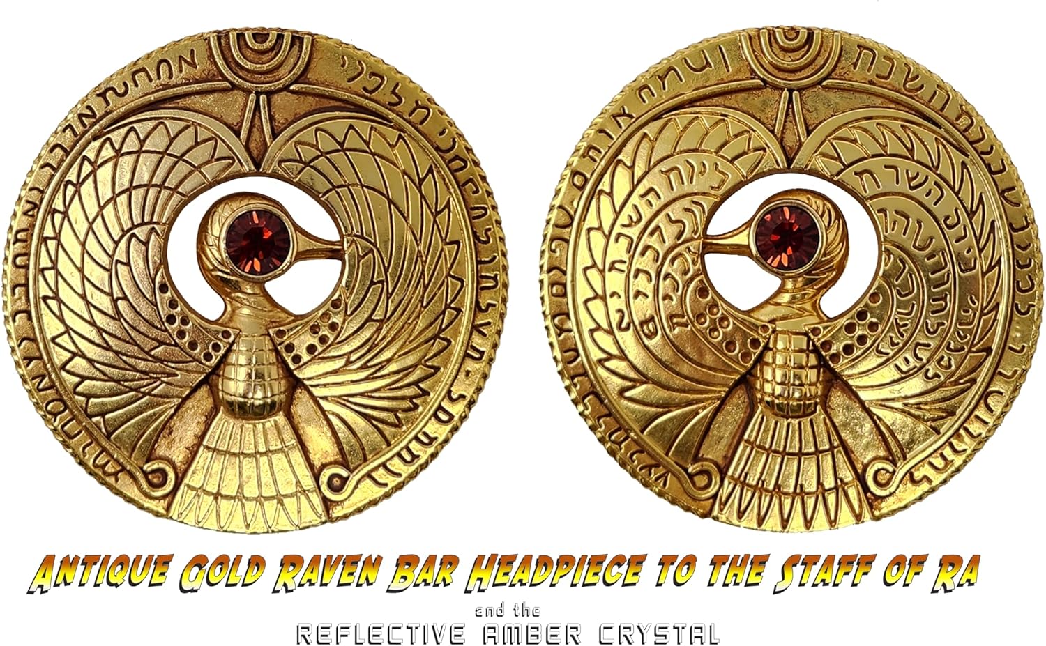 Headpiece to the Staff of Ra - Made from Metal! (Regular Edition, Reflective Red, Raven Bar - Antique Gold)