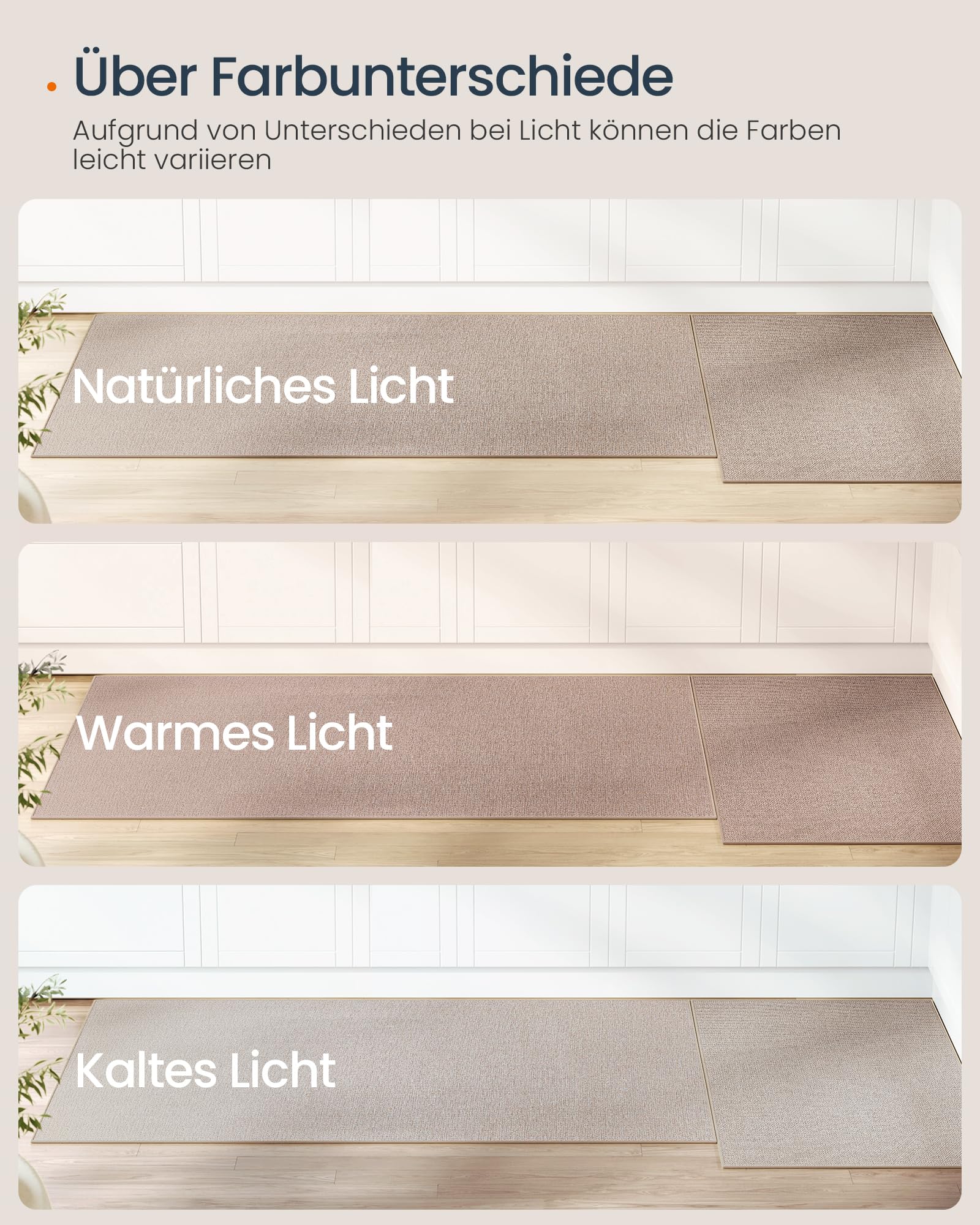 SONGMICS HOME Outdoor Teppich, 80 x 200 cm, Wohnzimmerteppich, Läufer, maschinenwaschbar, rutschfest, Jute-Optik, für Flur, Terrasse, Balkon, Küche, Schlafzimmer, Esszimmer, Kamelbraun TAR096K01