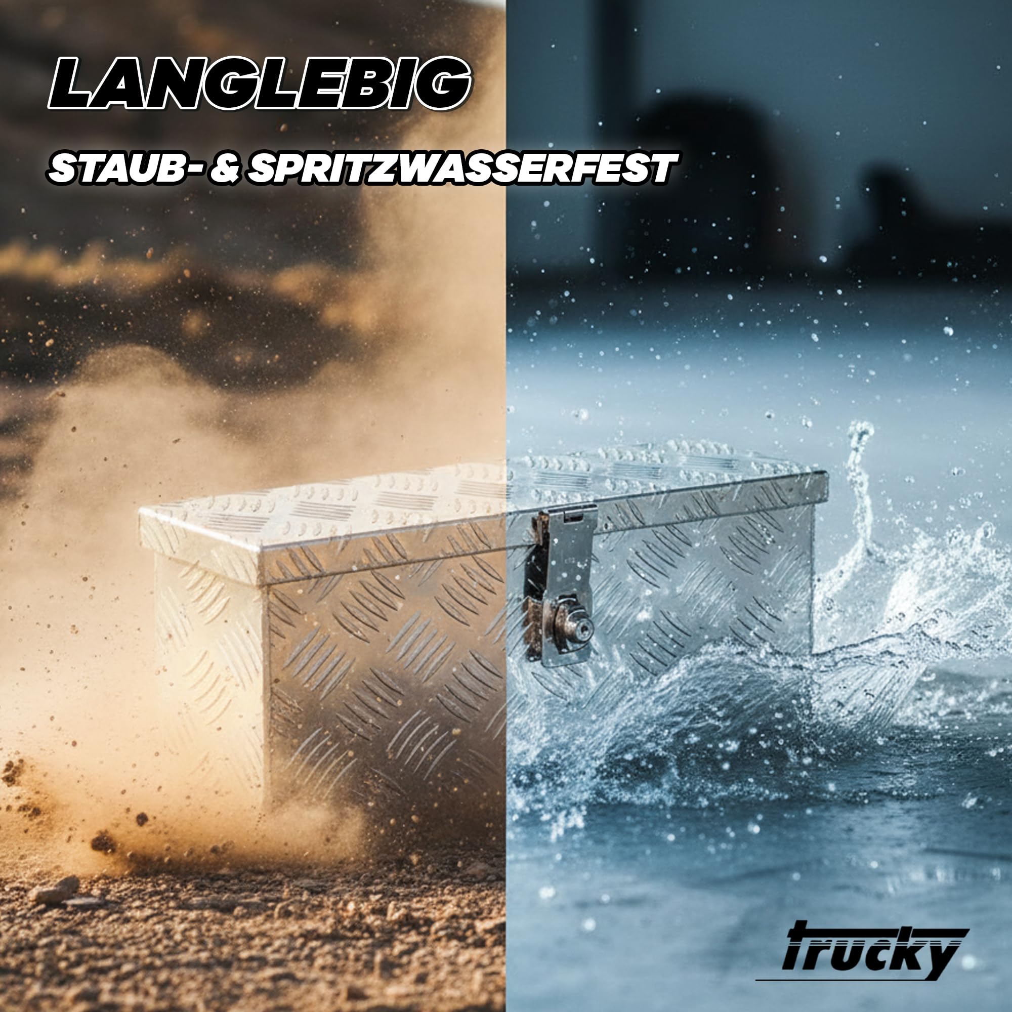 Trucky Truckbox aus Aluminium, Modell D015, 50x14x20cm, Abschließbar, Robustes Riffelblech, inklusive Montagesatz, Für Werkstatt, Auto, Hobby