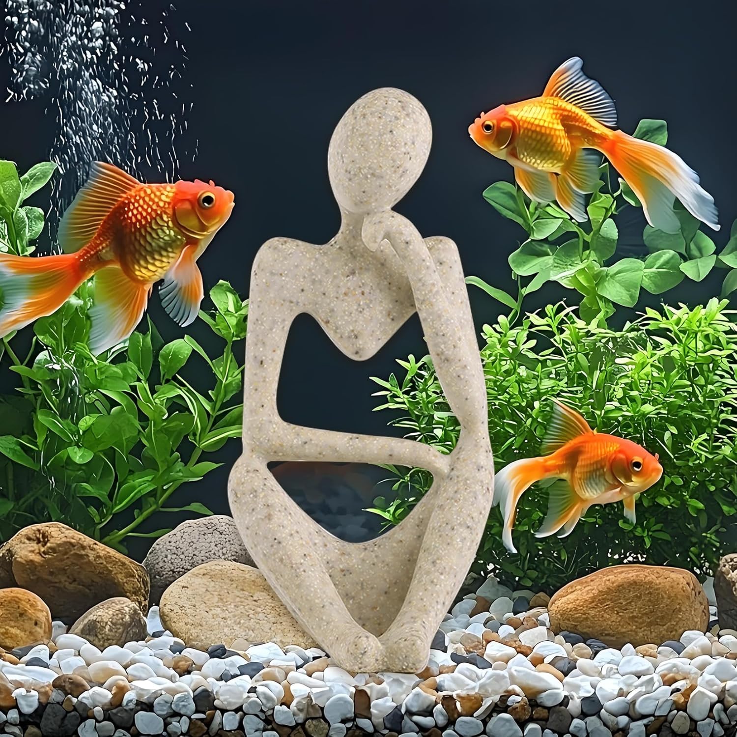 LIYAOLI Sandstone Thinker Statue Fish Tank Decor - Minimalist Resin Ornament for Betta Goldfish Shrimp Aquariums & Home Office