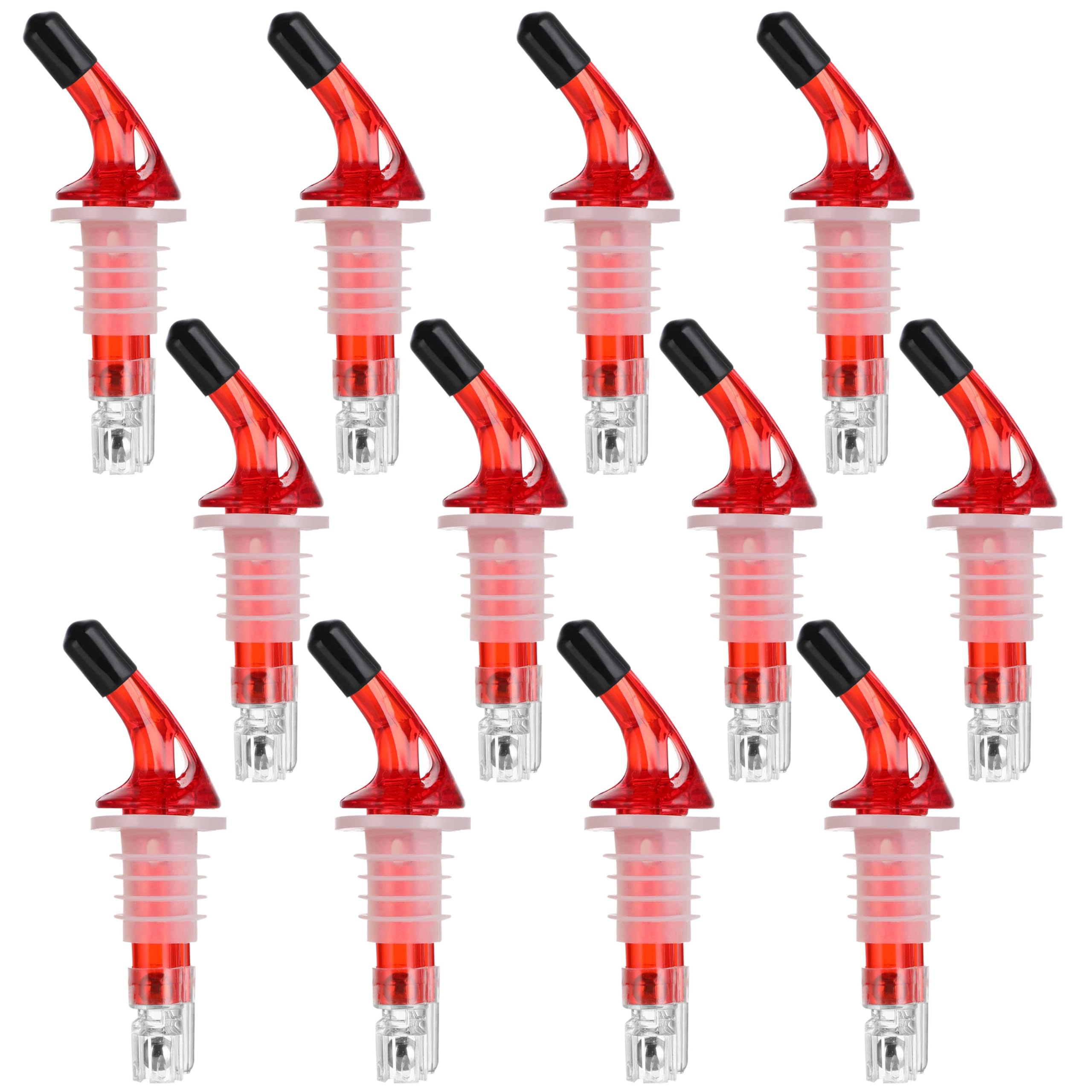 Automatic Measured Liquor Pour Spout, Pour Spouts for Liquor Bottles, Liquor Bottle Pourers with Dust Caps, Liquor Pourers, Shot Pourer, Home Bar Accessories 1.5oz Red No Collar 12 Pack