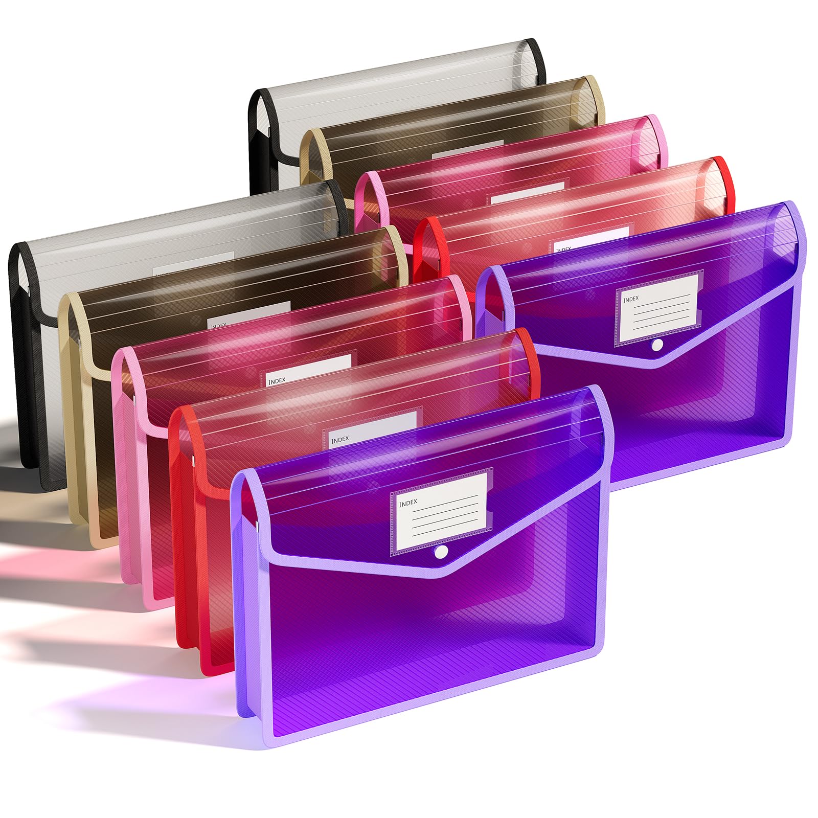 ThinkTex Plastic Expanding File Folder, Transparent Envelopes with Snap Closure,Suitable for Home, Office, School and Hospital, Large Capacity，No