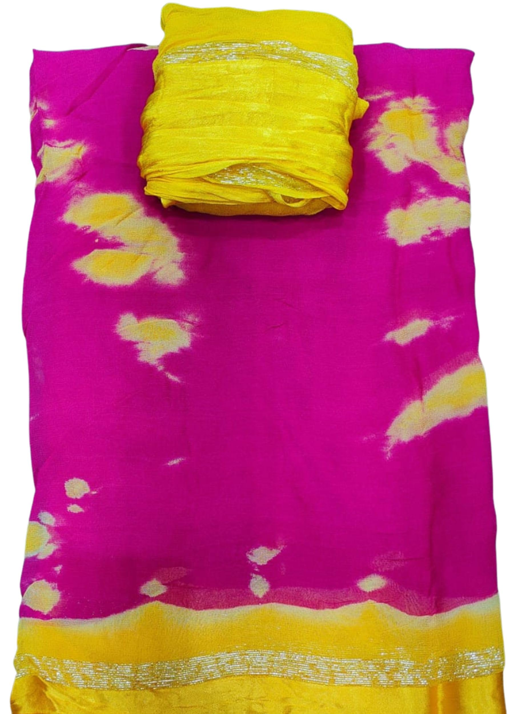 Women Jaipuri Batik Sibori Rangoli Saree Pure Viscose Jorjat with Big Satin Patta Border & Contrast Blouse Rajasthani Dye-picture-18