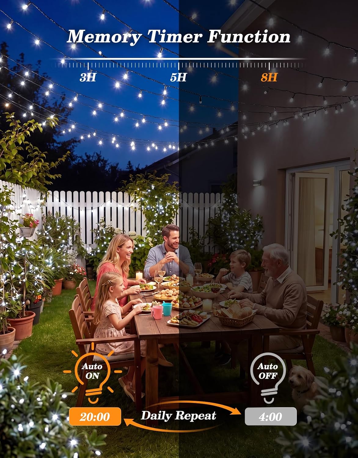 LitHome 2 Pack Solar String Lights Outdoor with Remote, Total 200LED 66FT Solar Christmas Lights Outside Waterproof, 8 Modes String Light for Xmas Patio Garden Party Yard Tree Decor, Cool White