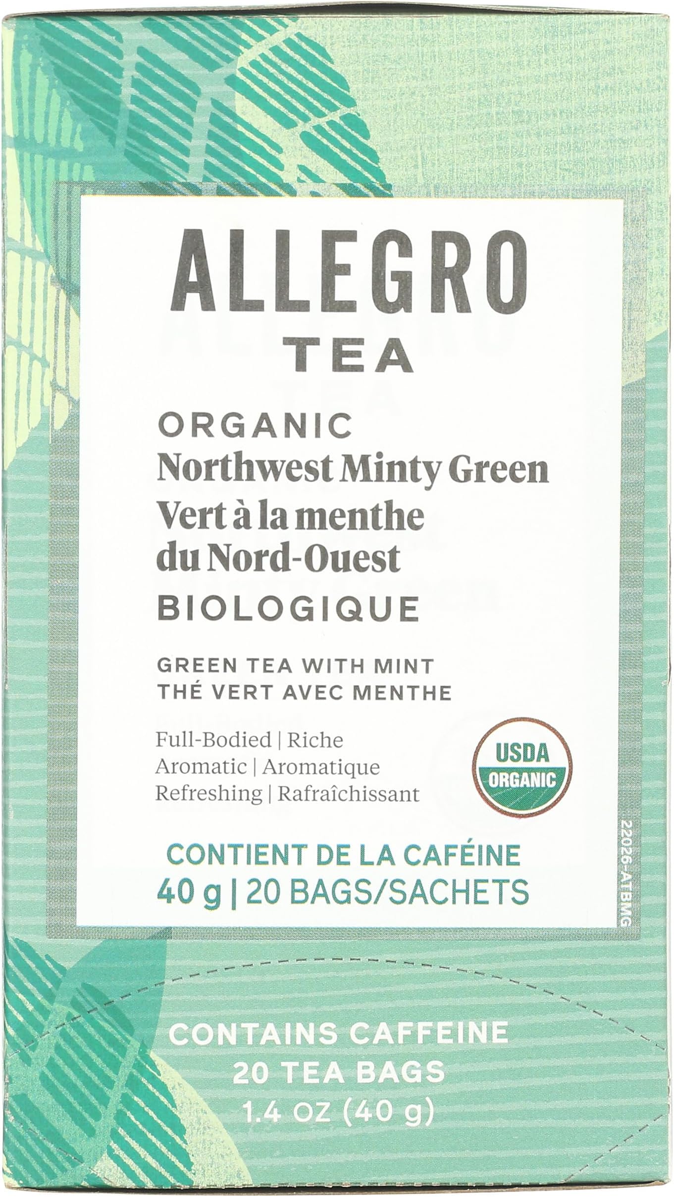Allegro Tea, Organic Northwest Minty Green Tea Bags, 20 ct