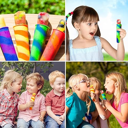 Miniatura 4 de 6 moldes de paletas reutilizables de silicona para bebés moldes de silicona para helados de múltiples colores bandeja de helado con tapas para