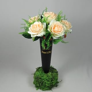 Grave spike vase artificial flower arrangement with peach roses