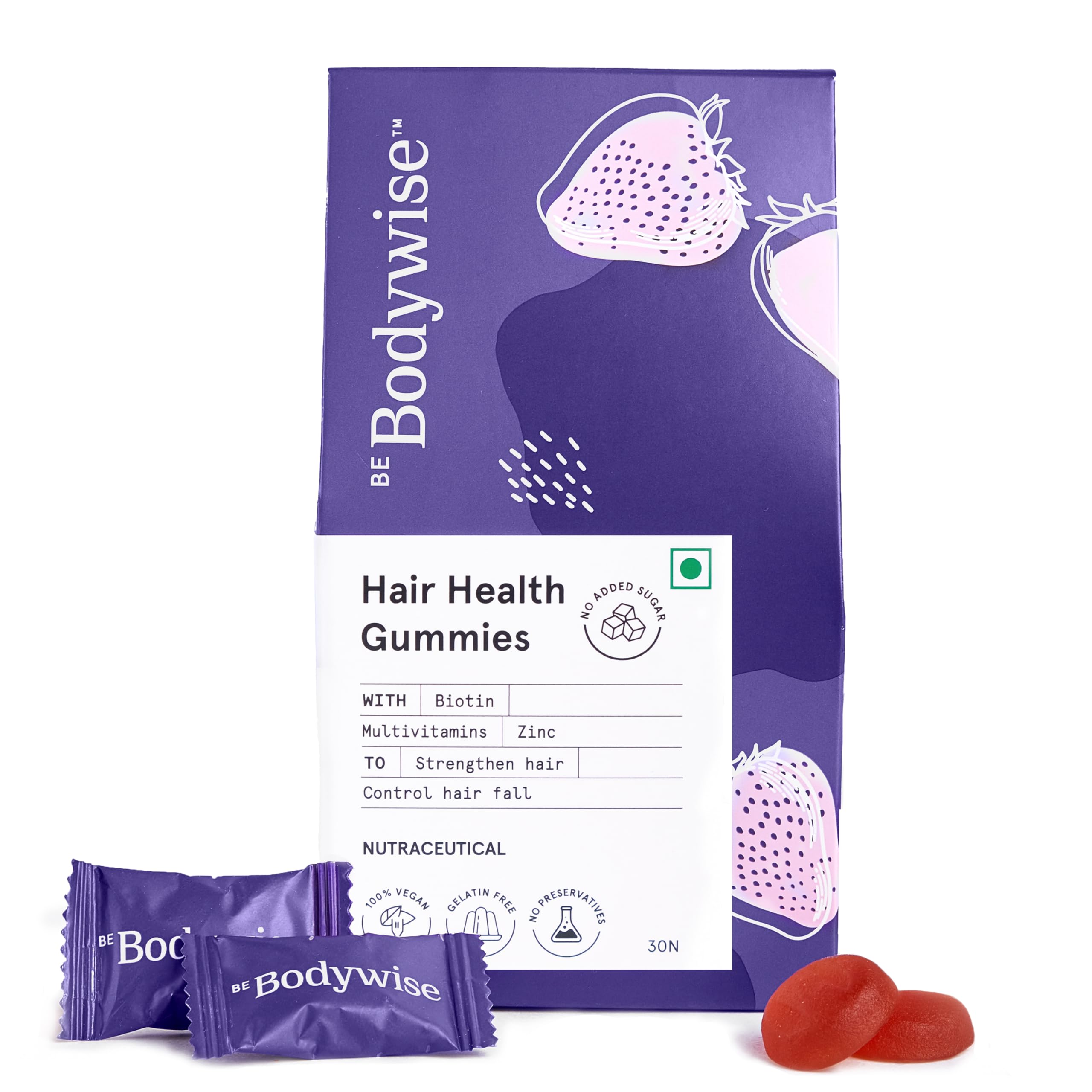 Be Bodywise Biotin Hair Gummies for Stronger, Shinier Hair & Nails | 30 Day Pack | With Biotin, Zinc, Folic Acid, Fibre & Multivitamin | Strawberry Flavour | No Added Sugar, Gut Friendly (B0CY299XSV) Amazon Price History, Amazon Price Tracker