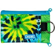 Chums Surfshorts Wallet - Lightweight Slim Wallet with RFID Blocking Card & Clear ID Window - Zippered, Water Resistant w/Key Ring Green Tie Dye