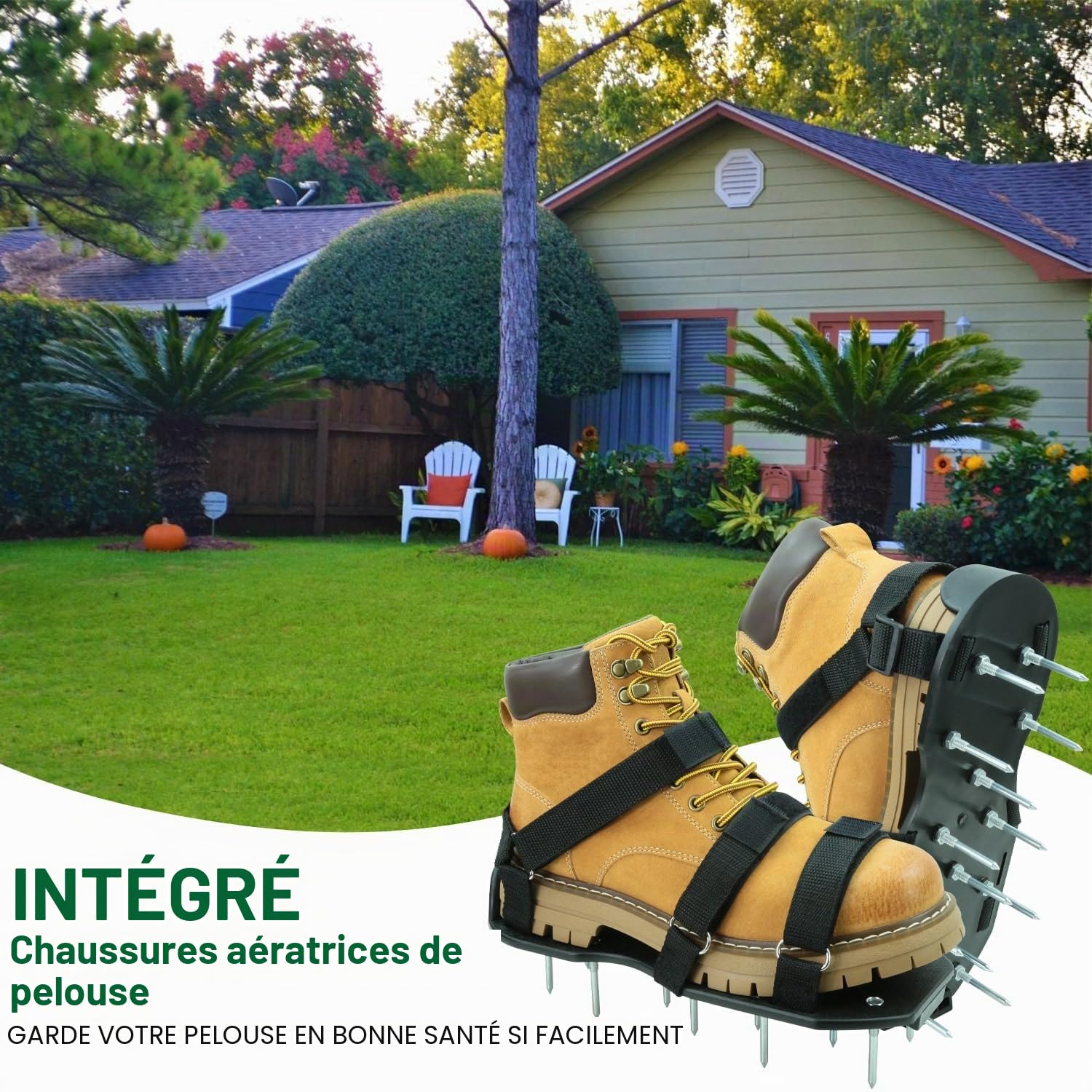 Aérateur Pelouse Chaussure, HSLighting Installation Gratuite, Chaussures À Gazon pour Aérer Efficacement avec Ongles, Idéal pour L’Entretien De Votre Pelouse, Chaussures À Ongles Scarificateur Gazon
