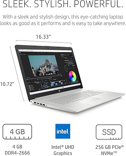 Vista 4 de HP PC portátil 17, Intel Core de 11 generación, 4 GB de RAM, SSD de 256 GB, gráficos UHD, pantalla HD+ de 17.3 pulgadas, Windows 11 Home, combo