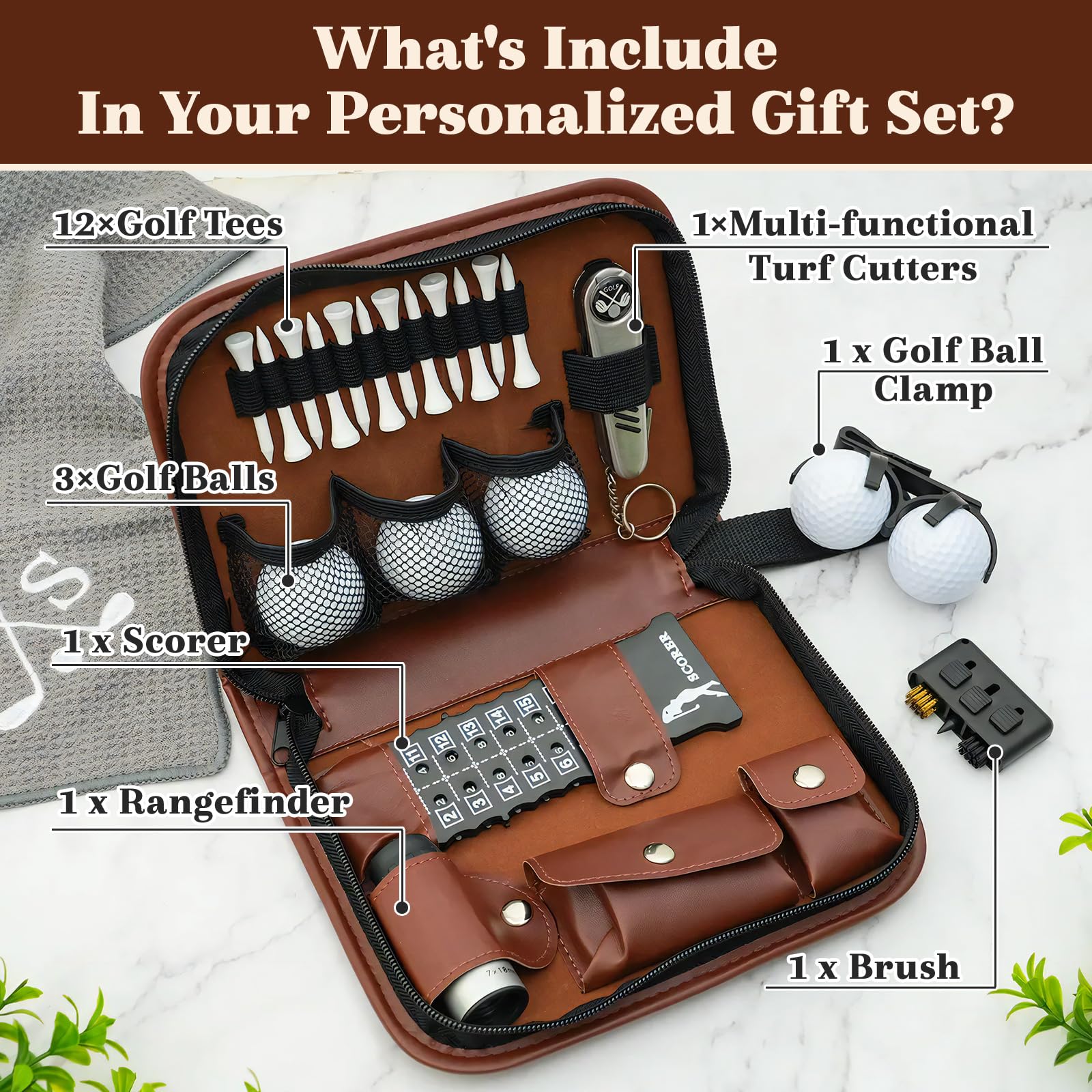 Coffret Cadeau de Golf personnalisé, Gravure personnalisée avec nom ou Logo, Accessoires de Golf pour Homme, étui de Rangement en Cuir PU, pour Les passionnés de Golf, Golfeur
