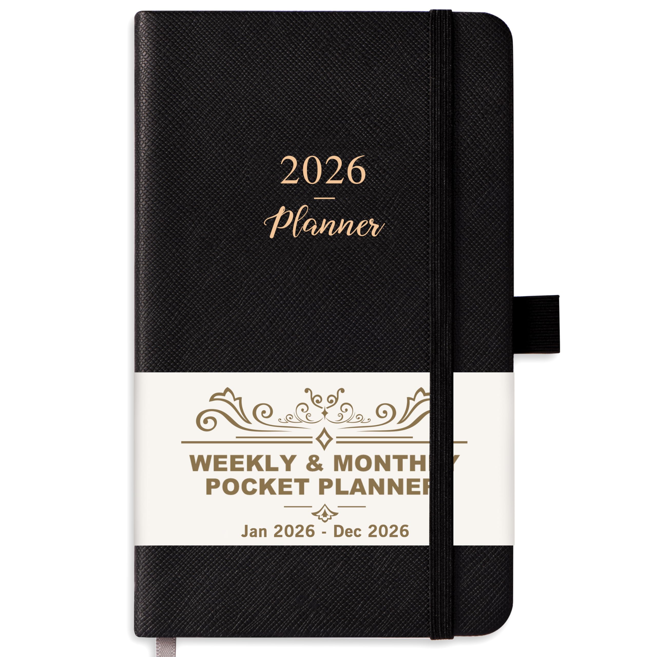 Pocket Planner 2026, Jan 2026 - Dec 2026, 2026 Weekly & Monthly Calendar, 6.3''×3.8'', Pen Loop, Back Pocket, Elastic Closure, Note Pages