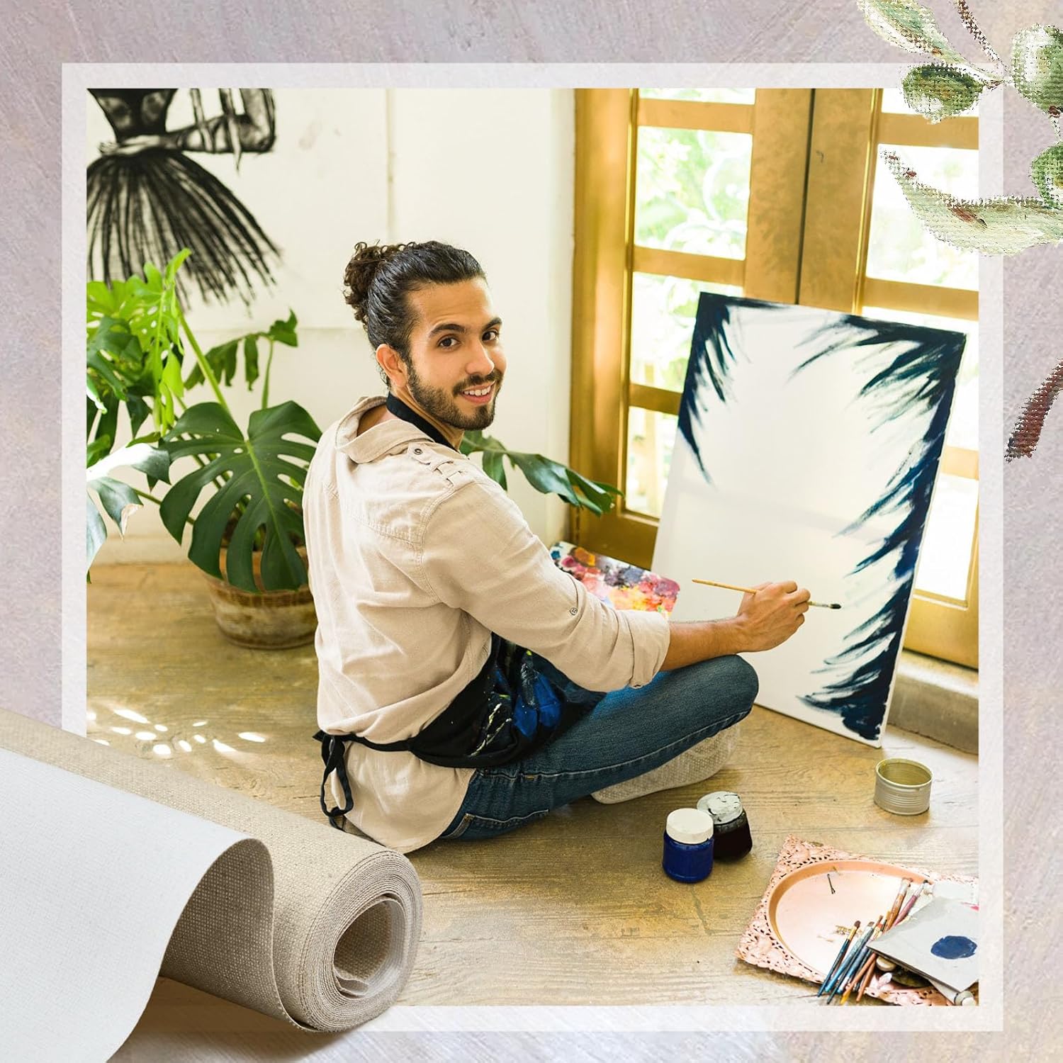 Fuutreo 8 Yard Long x 36" Wide / 63'' Wide Large Canvas Roll 12 oz Cotton Triple Primed Canvas Roll Gesso Artist Painting Backdrop(63'' Wide x 8 Yard Long)