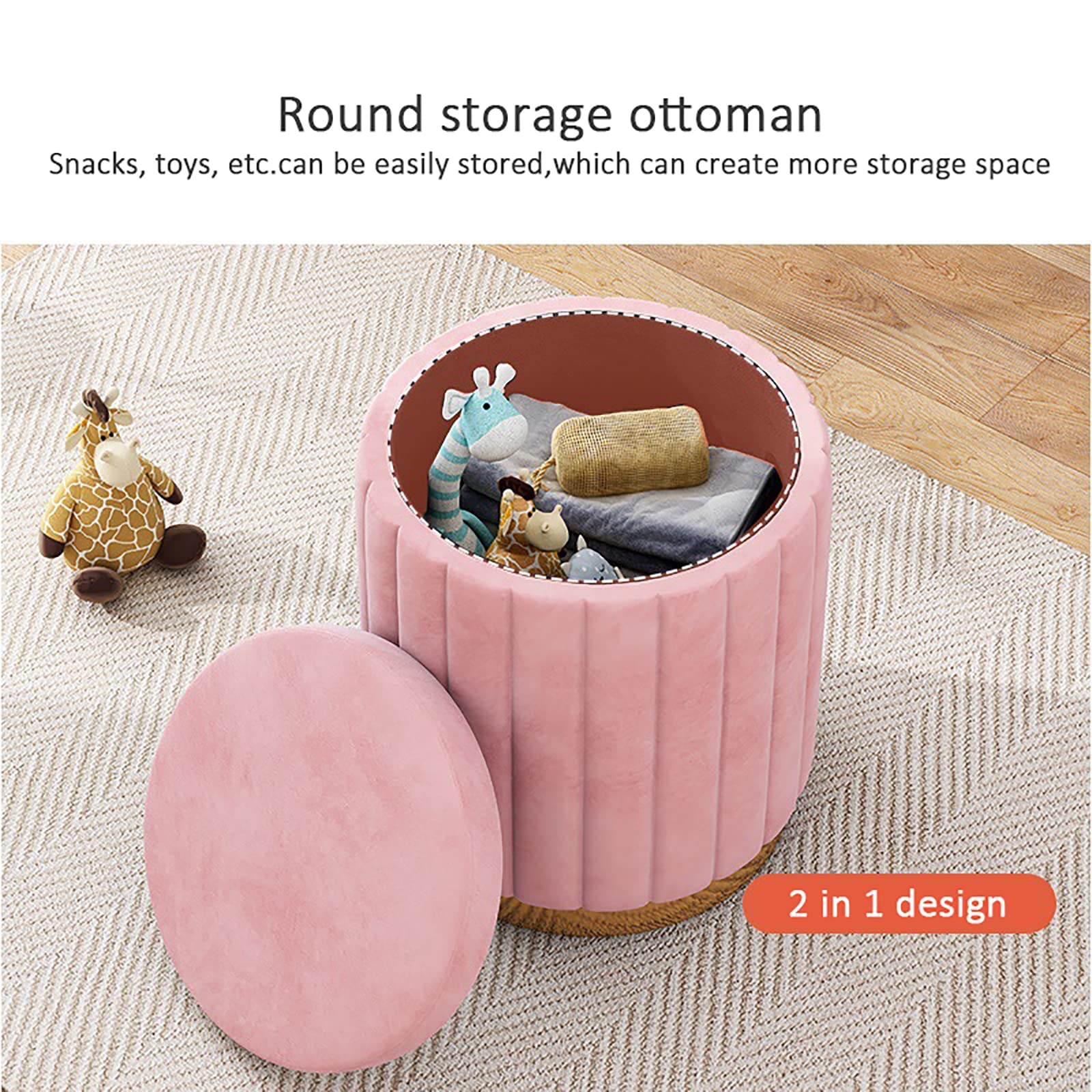 Sgabello da toeletta in Velluto con Contenitore, Pouf Rotondo con Contenitore, Comodo poggiapiedi Imbottito, Sgabello da Trucco per Camera da Letto, Regalo per Ragazze