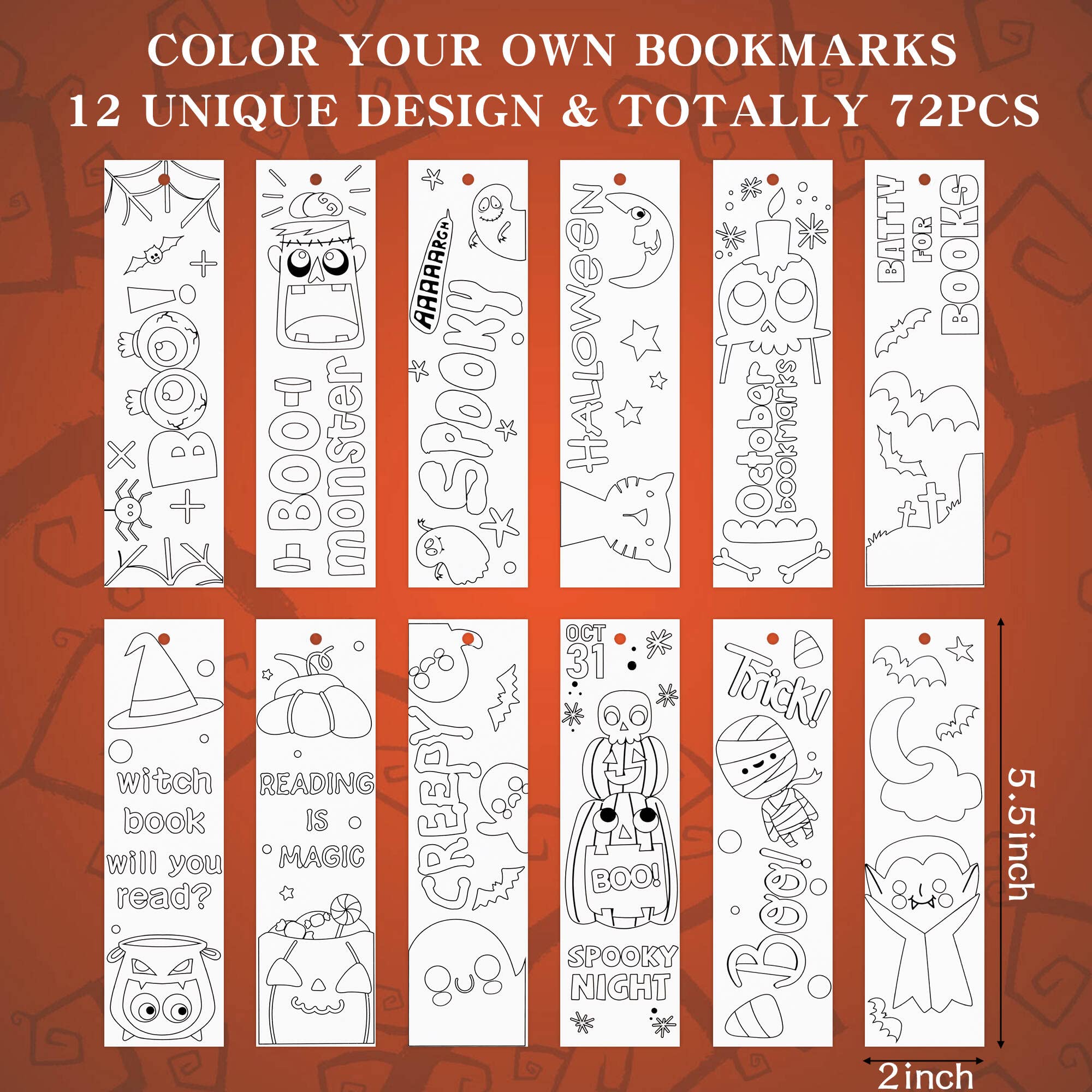 Snapklik.com : 75Pcs Halloween Color Your Own Bookmarks, Kids DIY ...