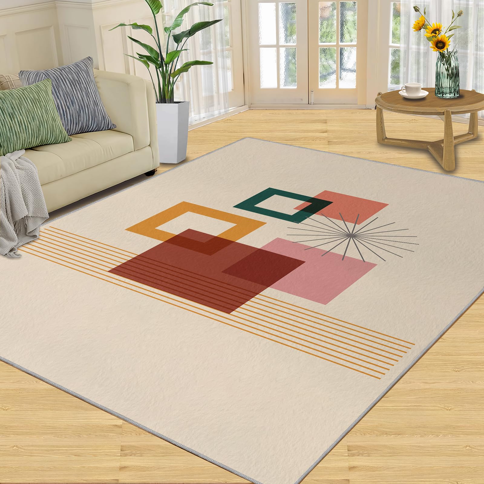 QDJKBL Nordic Medieval Brown Geometry, Area Rugs 70 X 120 Cm 3D Quadrilateral Geometric Lines Apartment Carpet, Low Pile Rug Machine Washable for Living Room