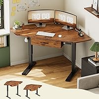 SEDETA 32" Electric Corner Standing Desk Adjustable Height w/ Drawer, Power Strip - Rustic Brown Gaming Home Office