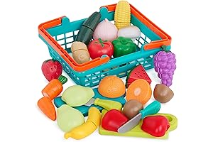 Battat Play Food for Toddlers with Farmers Market Basket and Chopping Board