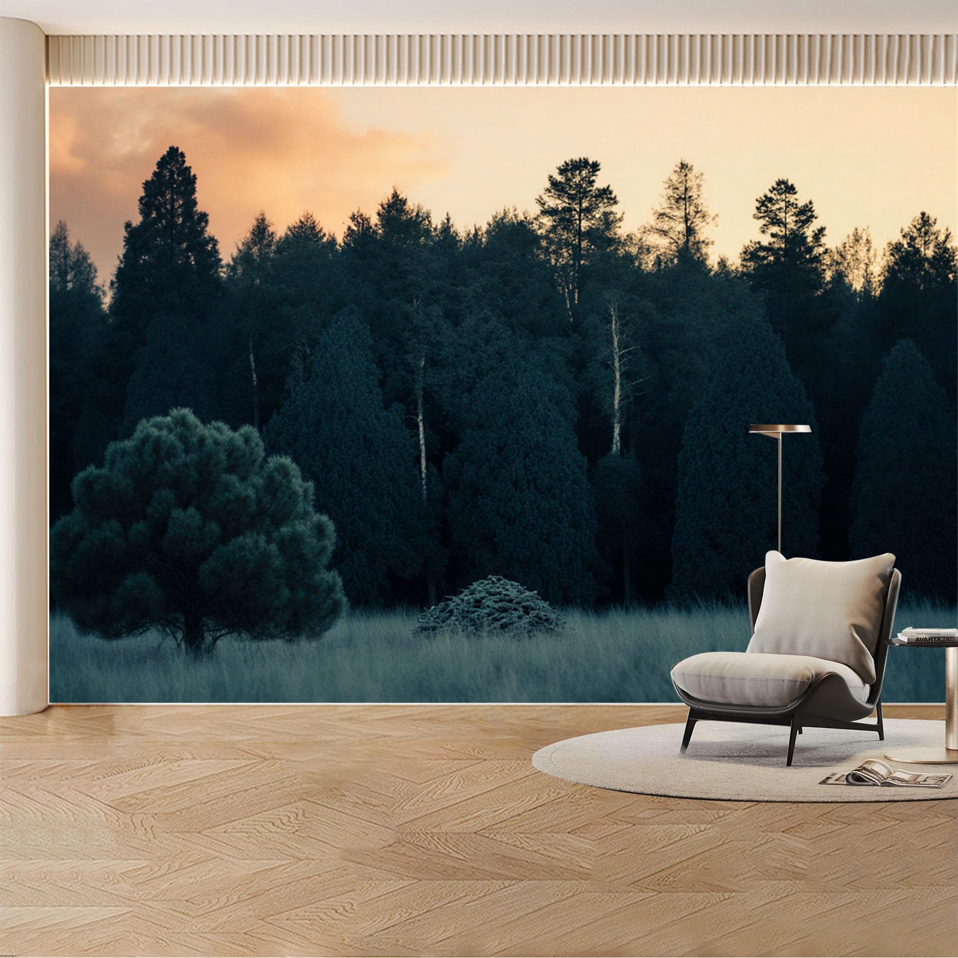 Custom Wall Mural Wallpaper Pine Forest Landscape Nature 3D Effect Wall Decor Sunset Misty Removable SelfAdhesive Large Photo for Living Room， Bedroom， Office