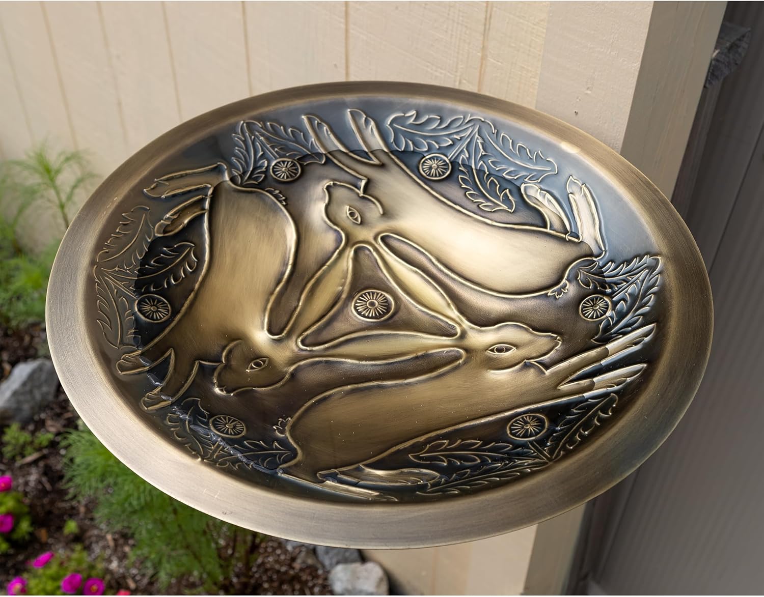 Three Hares Birdbath- Over Rail Bracket