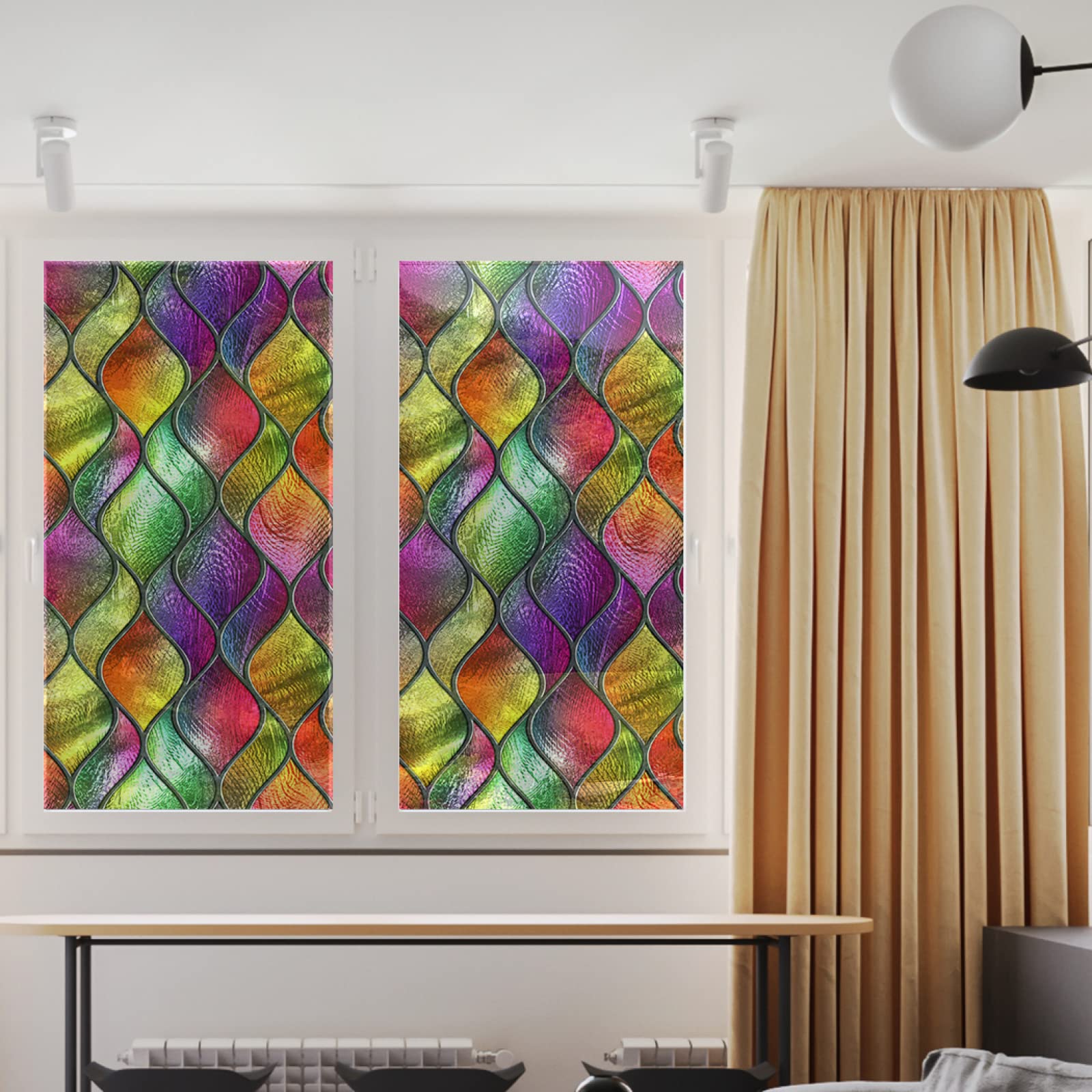 Pellicola per vetri oscurante,Pellicola privacy finestre,anti-peeping,Autoadesive,Anti-UV,strisce colorate ,Ideale per Ufficio Camera da Letto Sala(90cmx200cm)