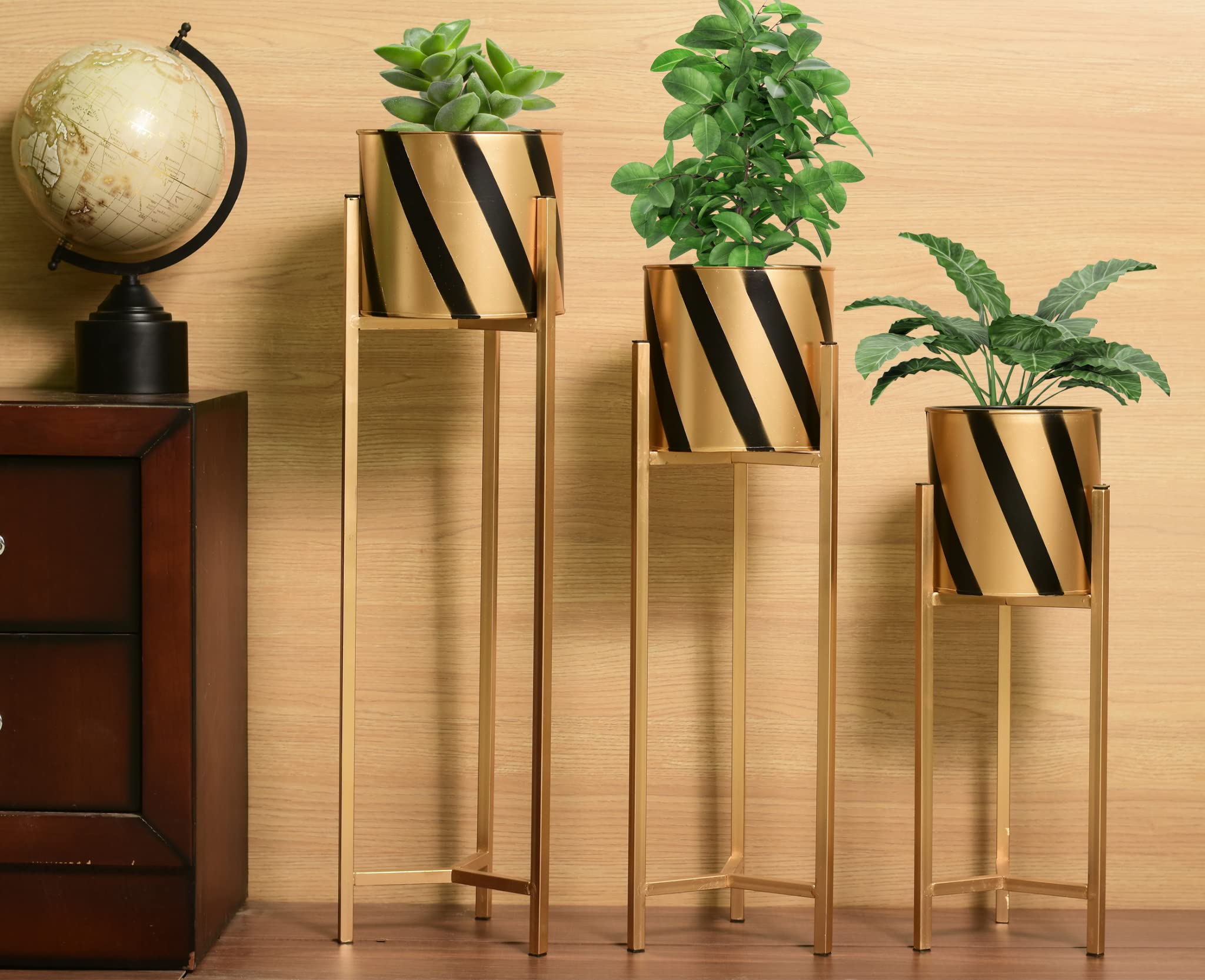 RIZIK STORE Metal Floor Flower Stand for Living Room/Indoor Plant Stand with Planter Pot Set of 3 (Gold&White) (Black Gold) (B0B3TR3YBZ) Amazon Price History, Amazon Price Tracker