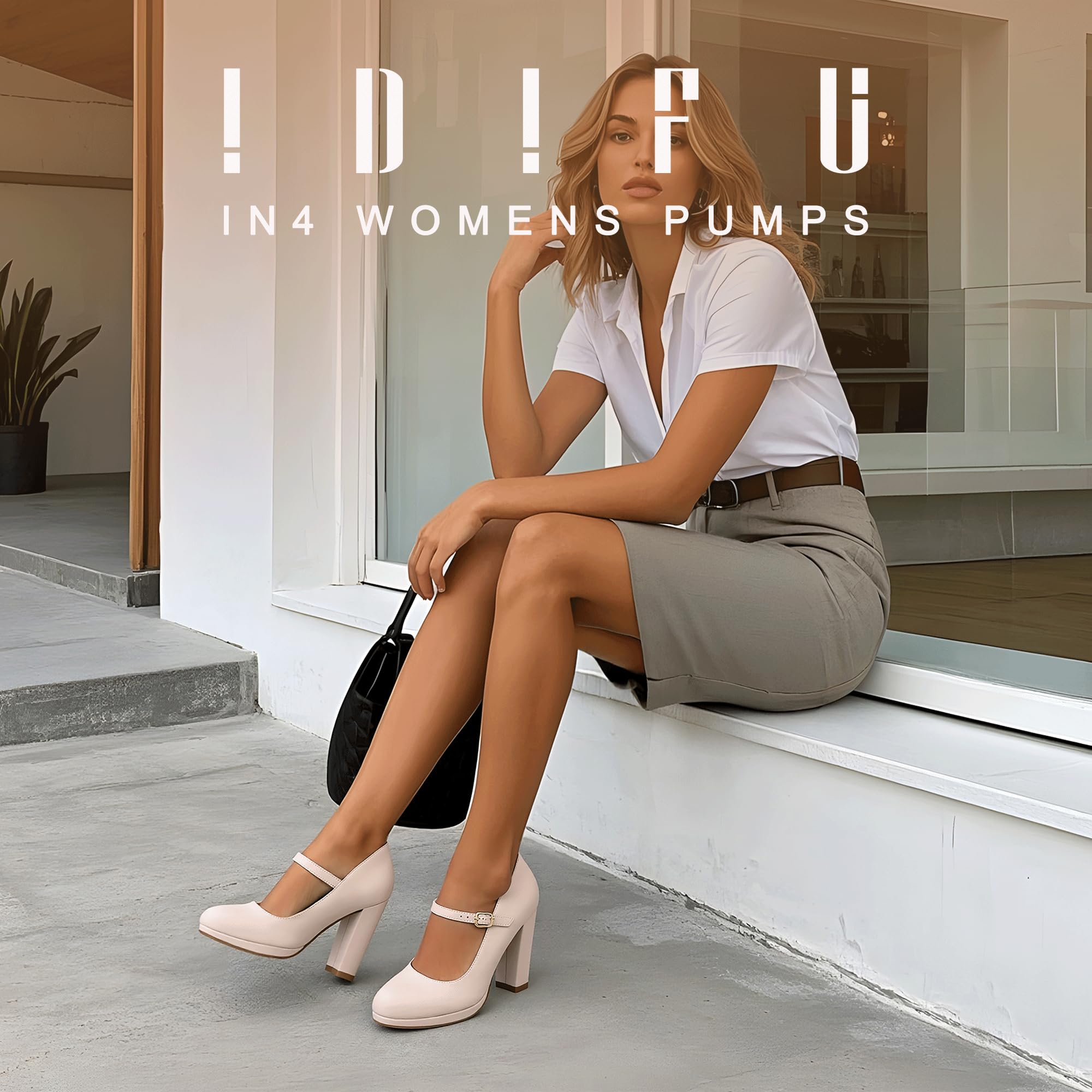 IDIFU IN4 Mary Jane Shoes Closed Toe Heels Platform High Chunky Block Heels Women's Pumps Comfortable Dress Shoes for Women Wedding Bridal Work Fashion Round Toe Pumps Shoes: 9.5 Nude Nubuck