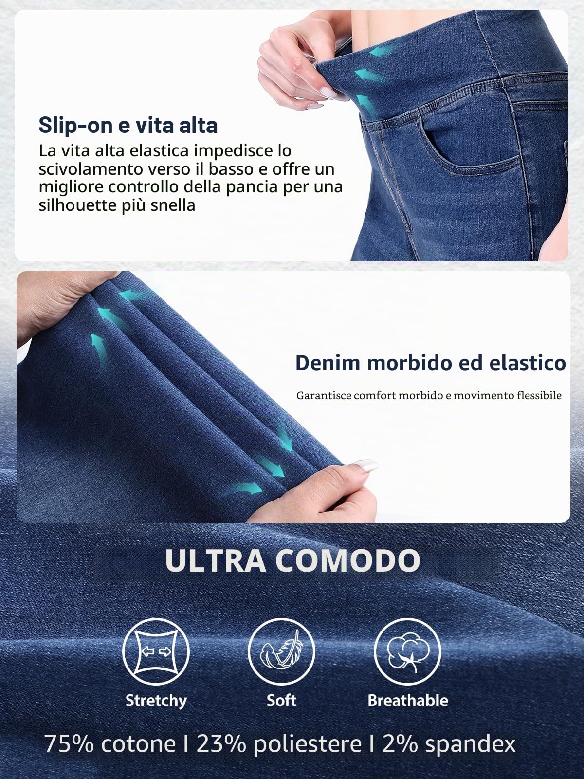 Jeans Donna Vita Alta, Pantaloni Elasticizzati Modello Sigaretta Jeggings Curvy Bootcut Gamba Diritti Casual Push Up