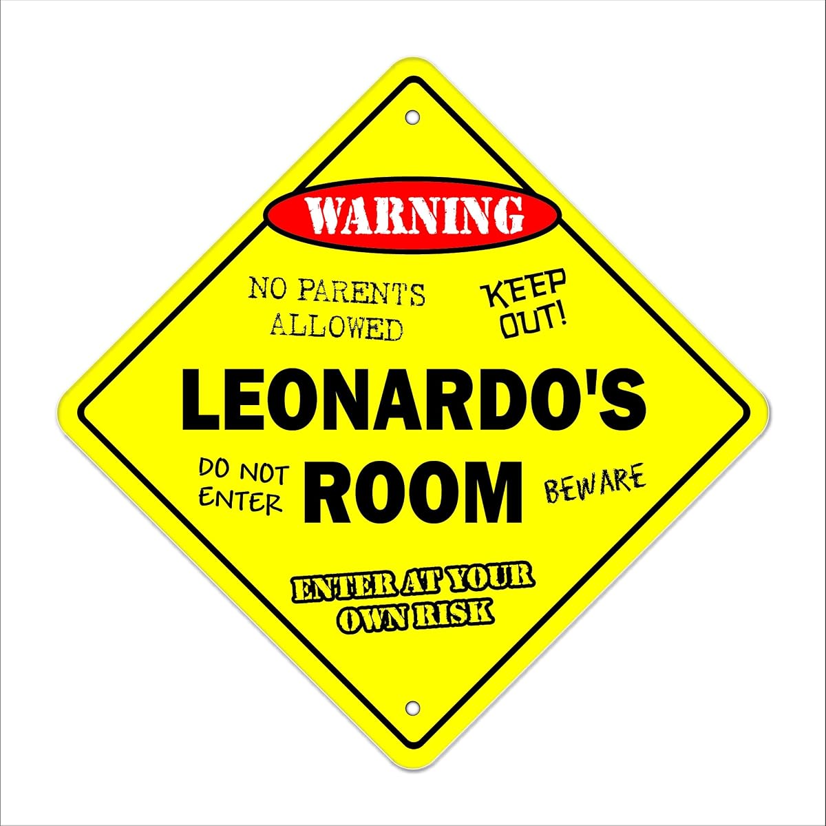 Leonardo's Room Sign Crossing Zone Xing | Indoor/Outdoor | 12" Tall Kids Bedroom Decor Door Children's Name boy Girl