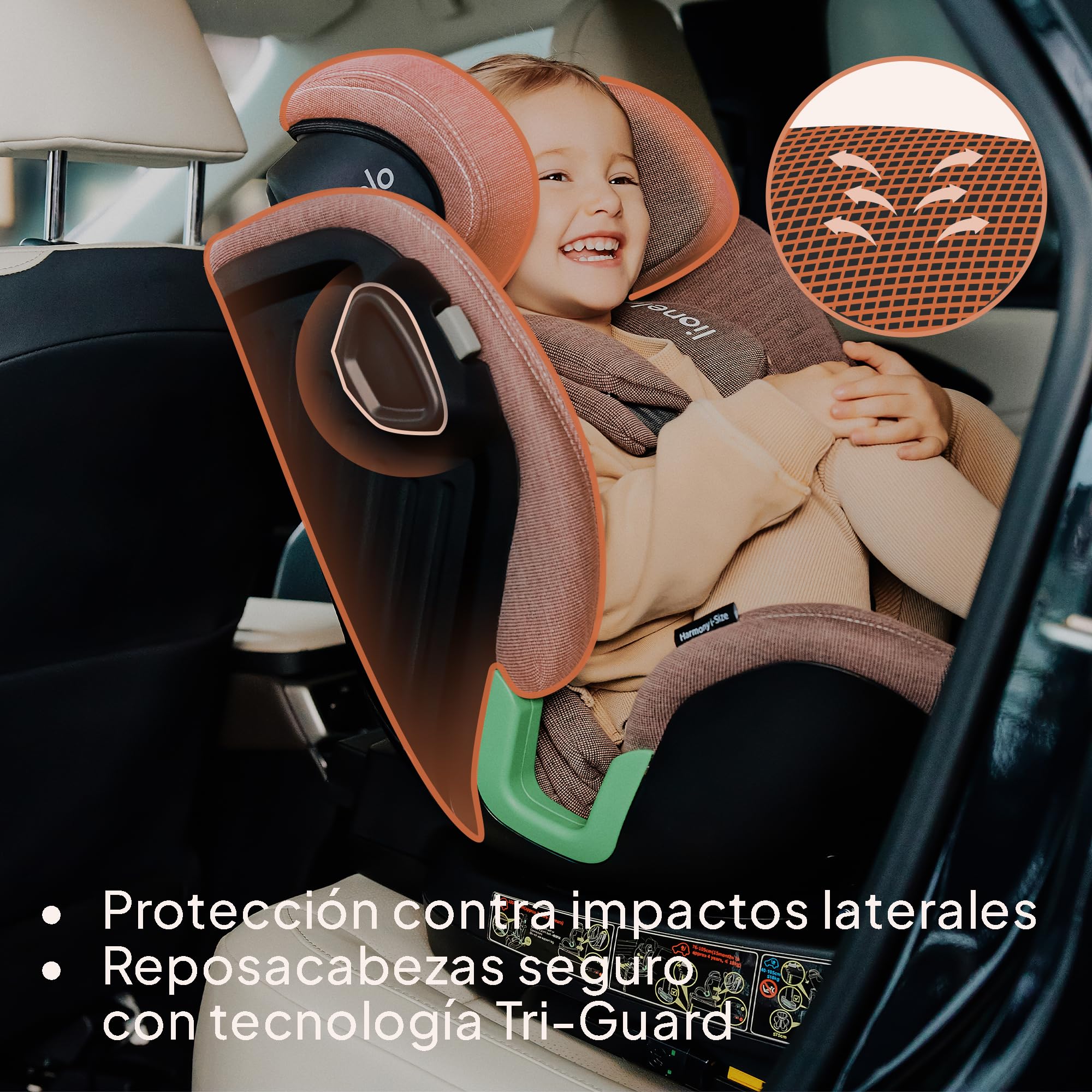 LIONELO HARMONY I-SIZE Silla Coche Bebé Giratoria 360o para Niños 40-150 CM, Fijación ISOFIX+Pata de Estabilización, Reposacabezas y Respaldo Ajustables, Reductor Dri-Seat (GRAPHITE LEATHER)