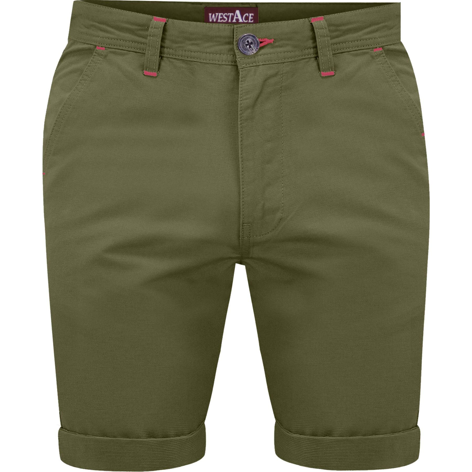Wjl Whispering Jones London Men's Olive - Iyi Spandex Soft Cotton Slim Fit Chino Shorts Stretch Elastane Premium Size 30-42, 32W