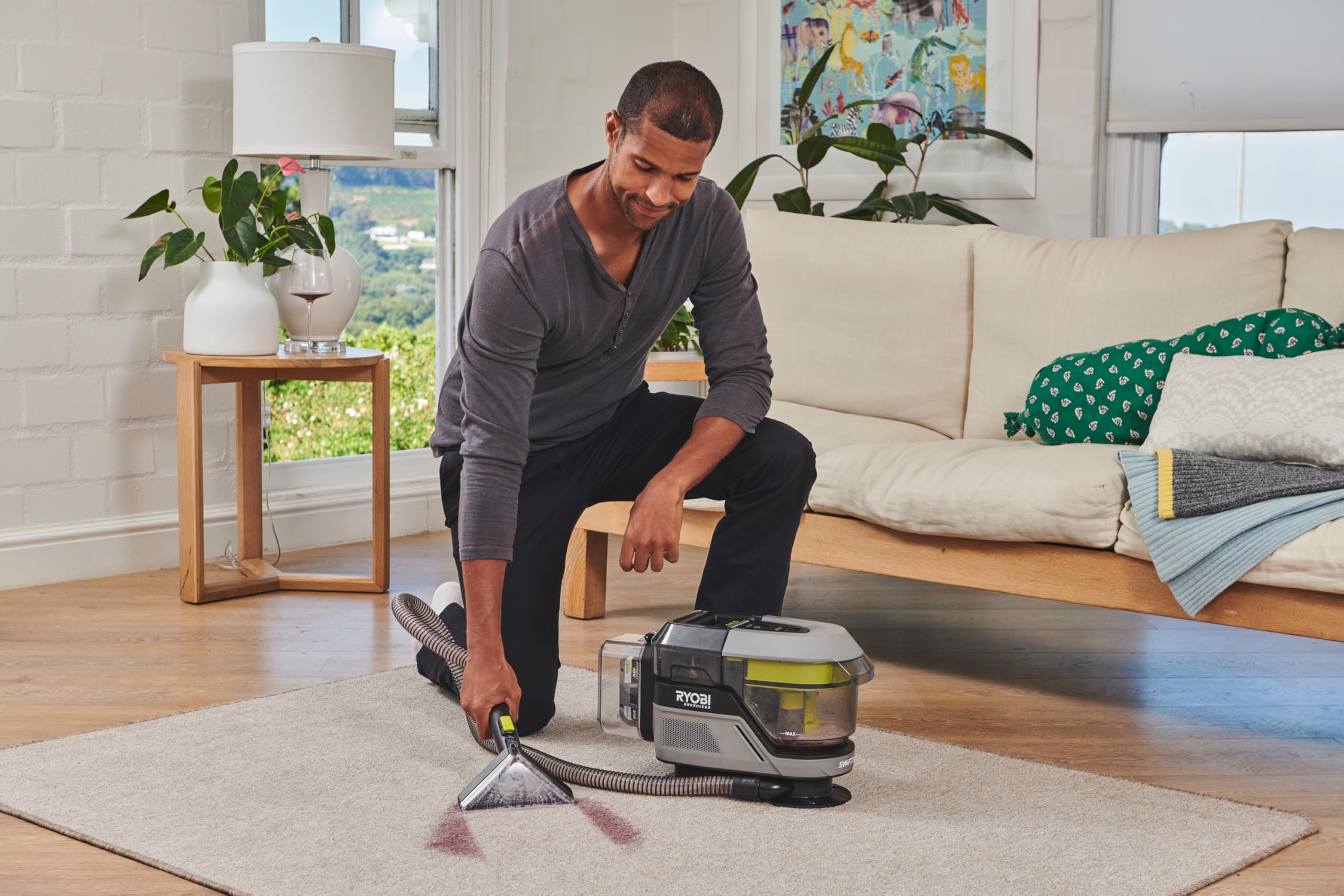 RYOBI 18 V ONE+ Akku-Textilreiniger Pro RDC18BL-0, kraftvolle Fleckenentfernung, 2in1-Waschbürste, Dual-Tank, Haushalt & Auto, ohne Akku und Ladegerät