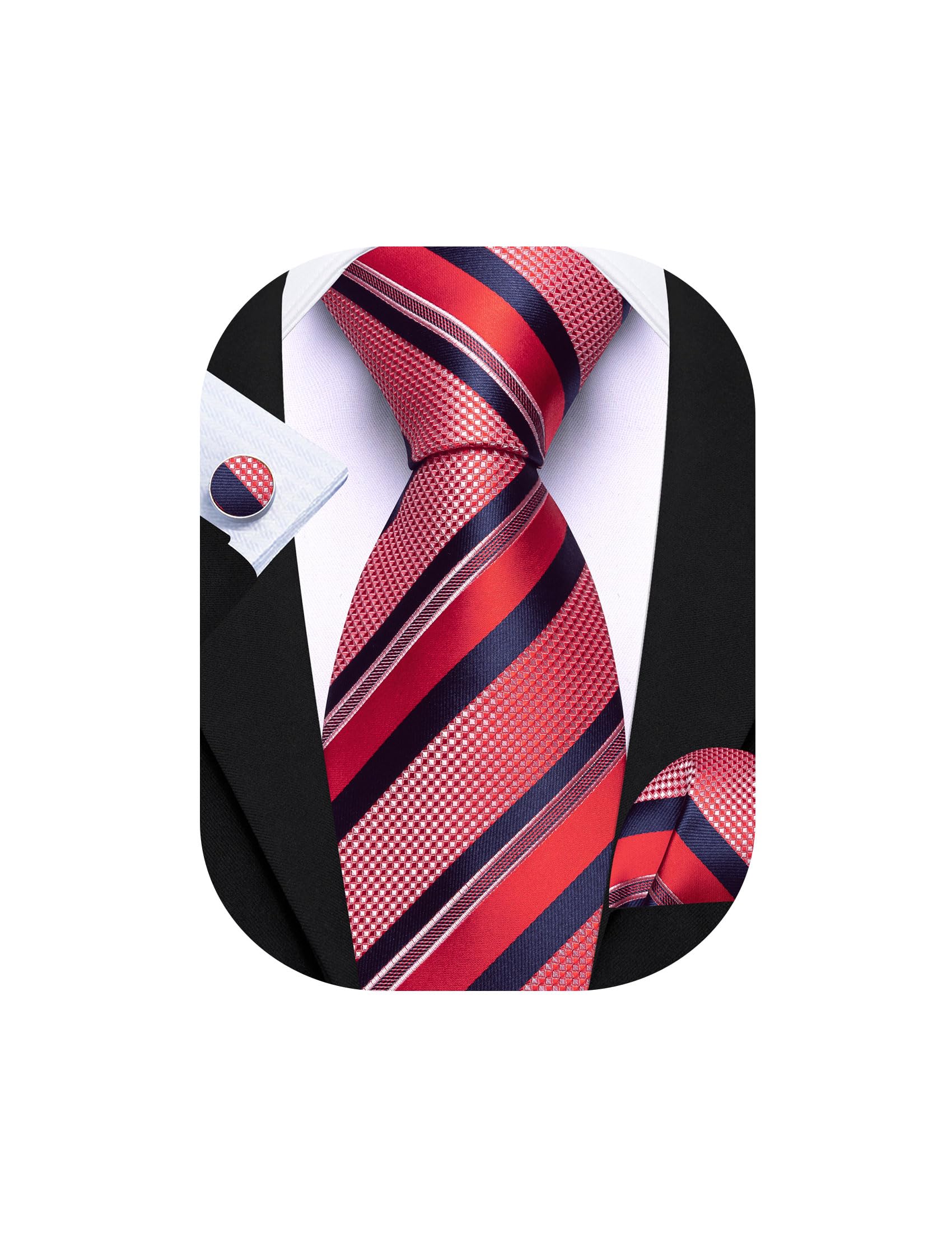 Barry.Wang Mens Tie Set Plaid Check Stripe Neckties Pocket Square Cufflinks | Woven Classic,Formal/Casual Men's Necktie,Luxury,Business,Wedding,Party,Prom,Graduation