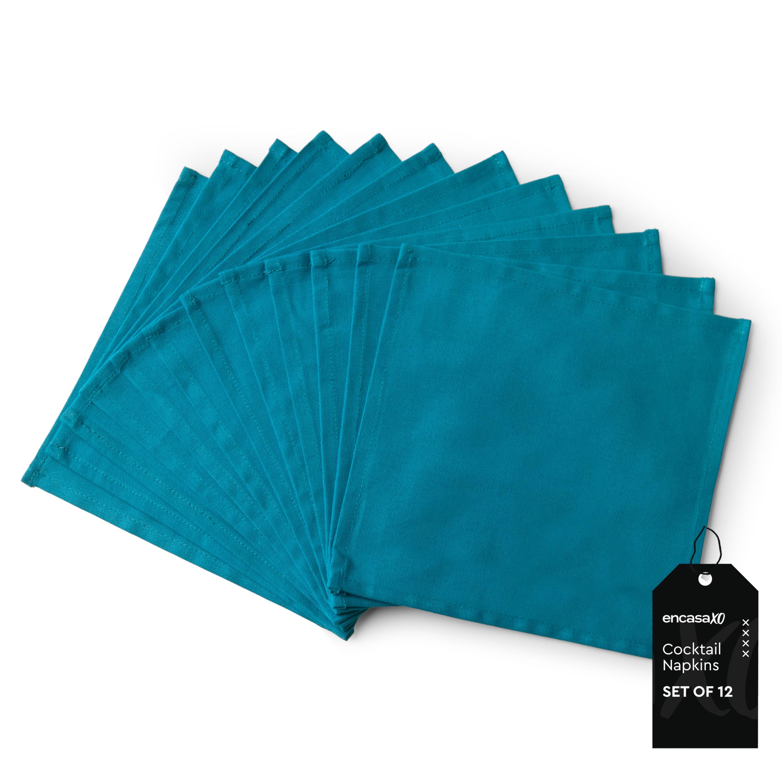 Encasa XO Cocktail Cloth Napkins Set of 12 | Pure Cotton Table Napkin | Size 23x23 cm | Azul Blue Solid | Machine Washable — image 1