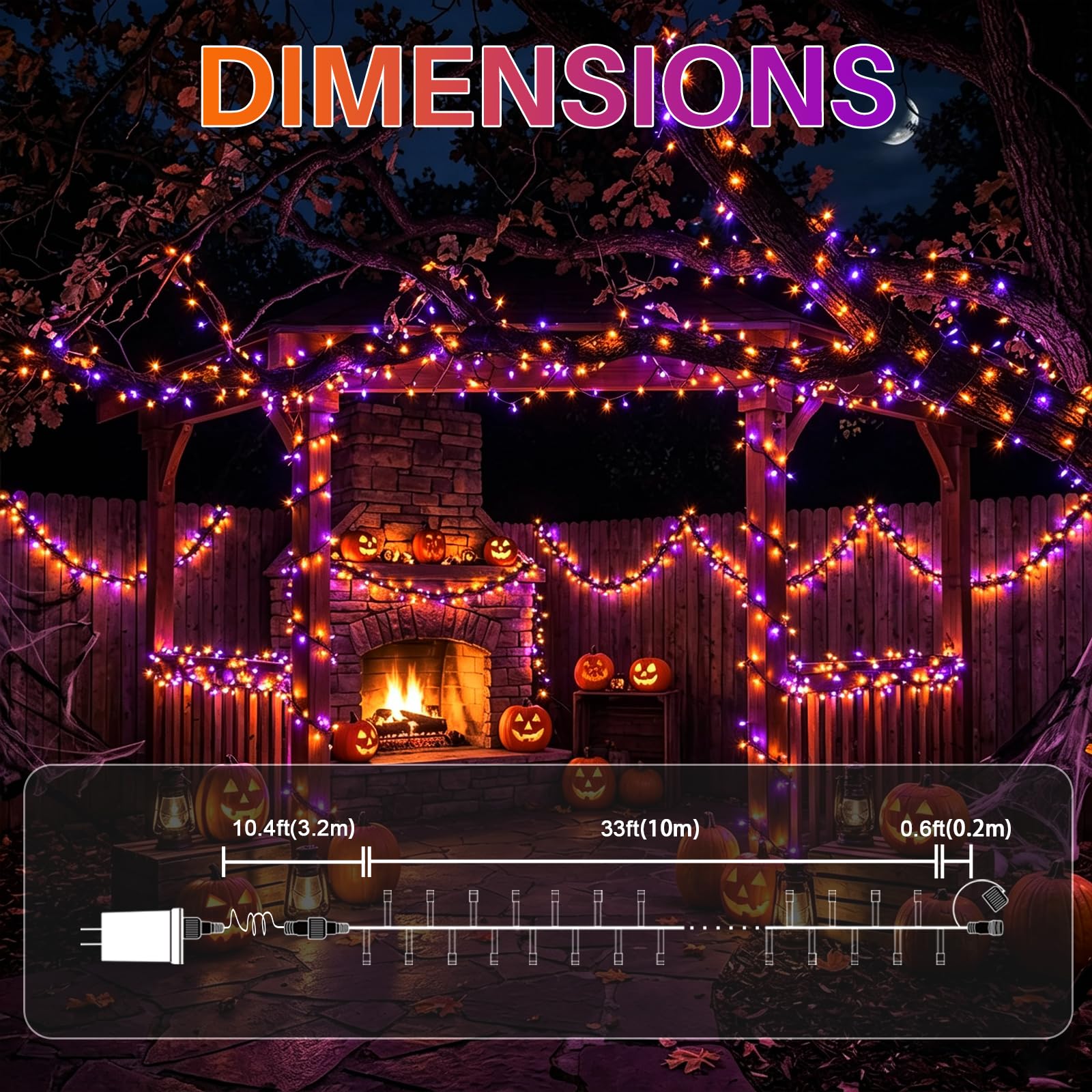 LAMPHOME Stringa di luci per Halloween, 100 LED viola e arancione, con 16 modalità, impermeabilità IP44, filo marrone, luci per interni ed esterni, feste di Halloween, decorazioni per cortile e albero