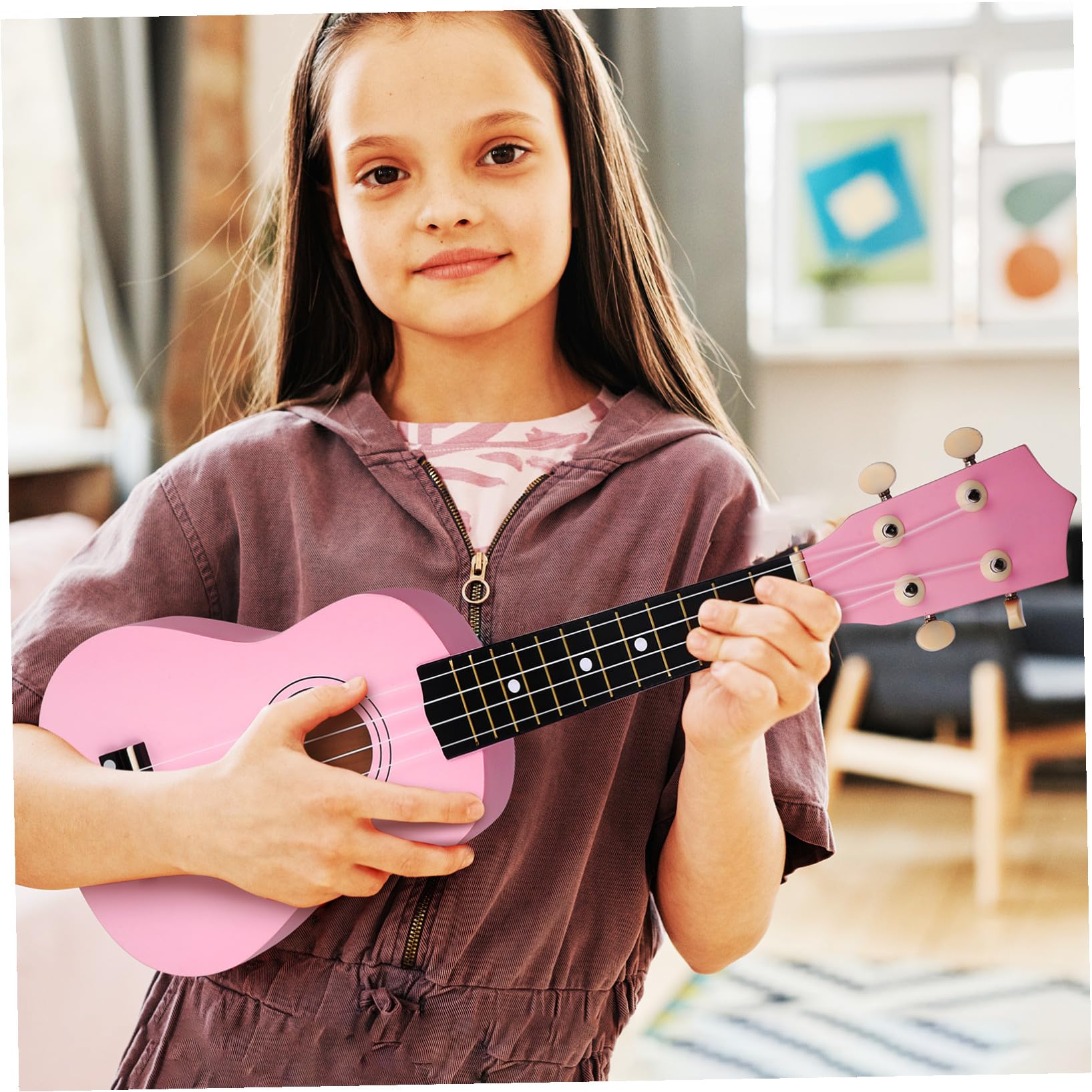 Ukulele Soprano Rosa per Adulti Completo con Borsa Porta Ukulele Corda di Ricambio e Plettro Strumento Musicale Hawaiano Facile da Suonare per Principianti