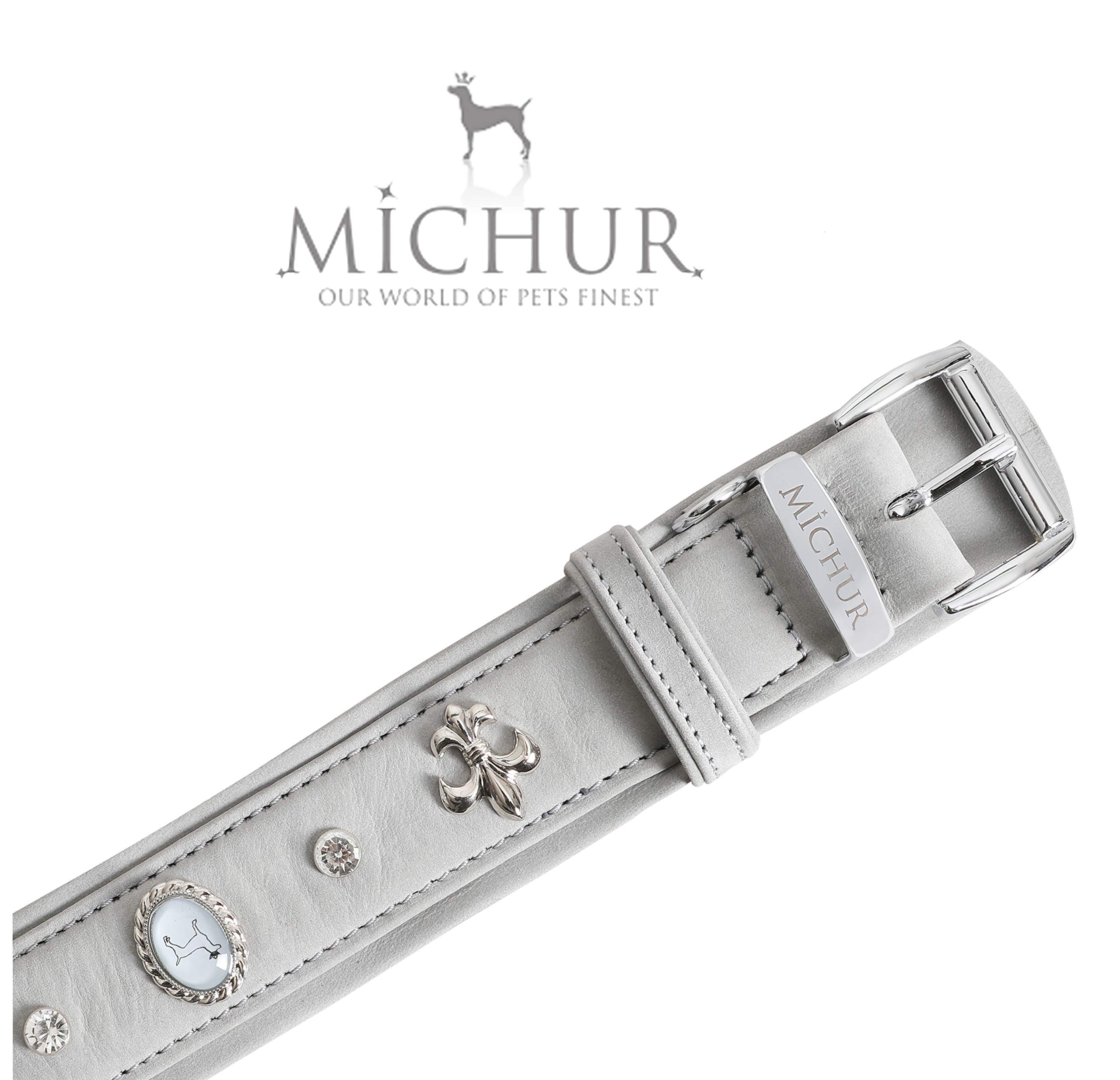 Michur El Pavo Hundehalsband Aus Leder (schwarz) Mit Pfauenauge, Lilien & Strasssteinen – In Verschiedenen Größen