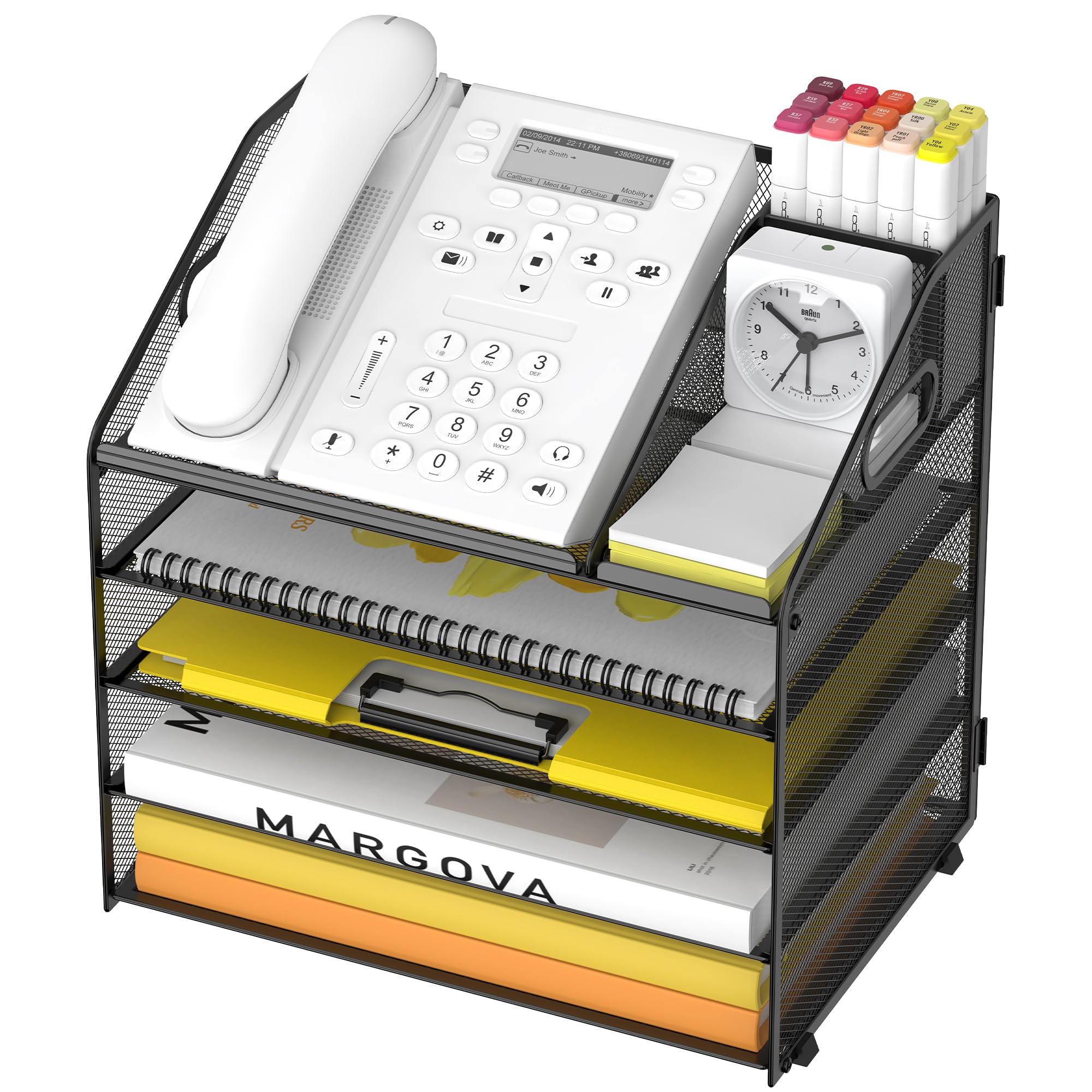 Bandeja de papel para cartas, organizador de escritorio de 5 niveles con soporte para bolígrafo y asa, organizador de archivos de